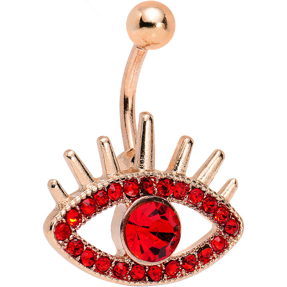 Red Gem Rose Gold Anodized Steel Fancy Lashes Eye Belly Ring