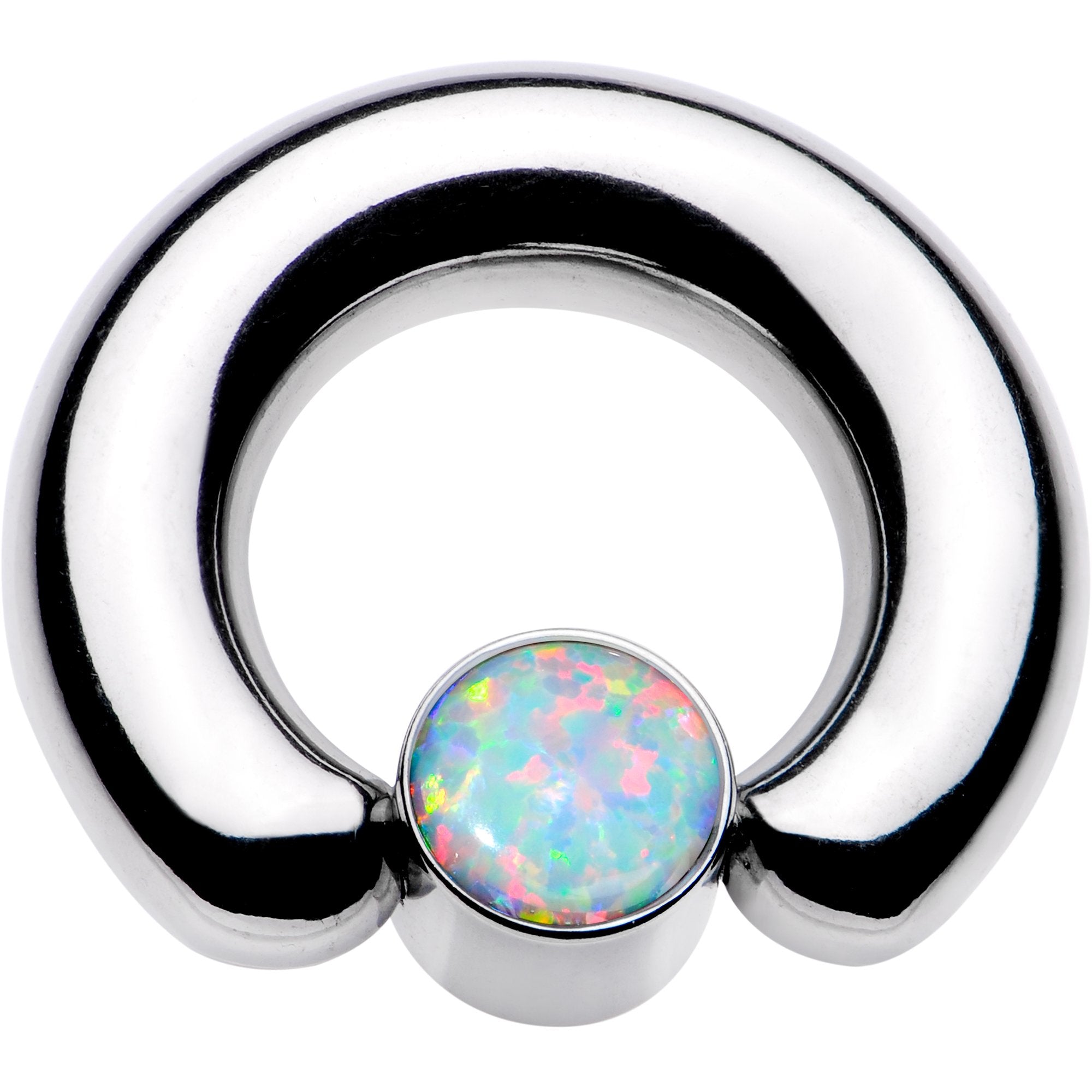 2G 9/16 White Faux Opal 8mm Disc BCR Captive Ring