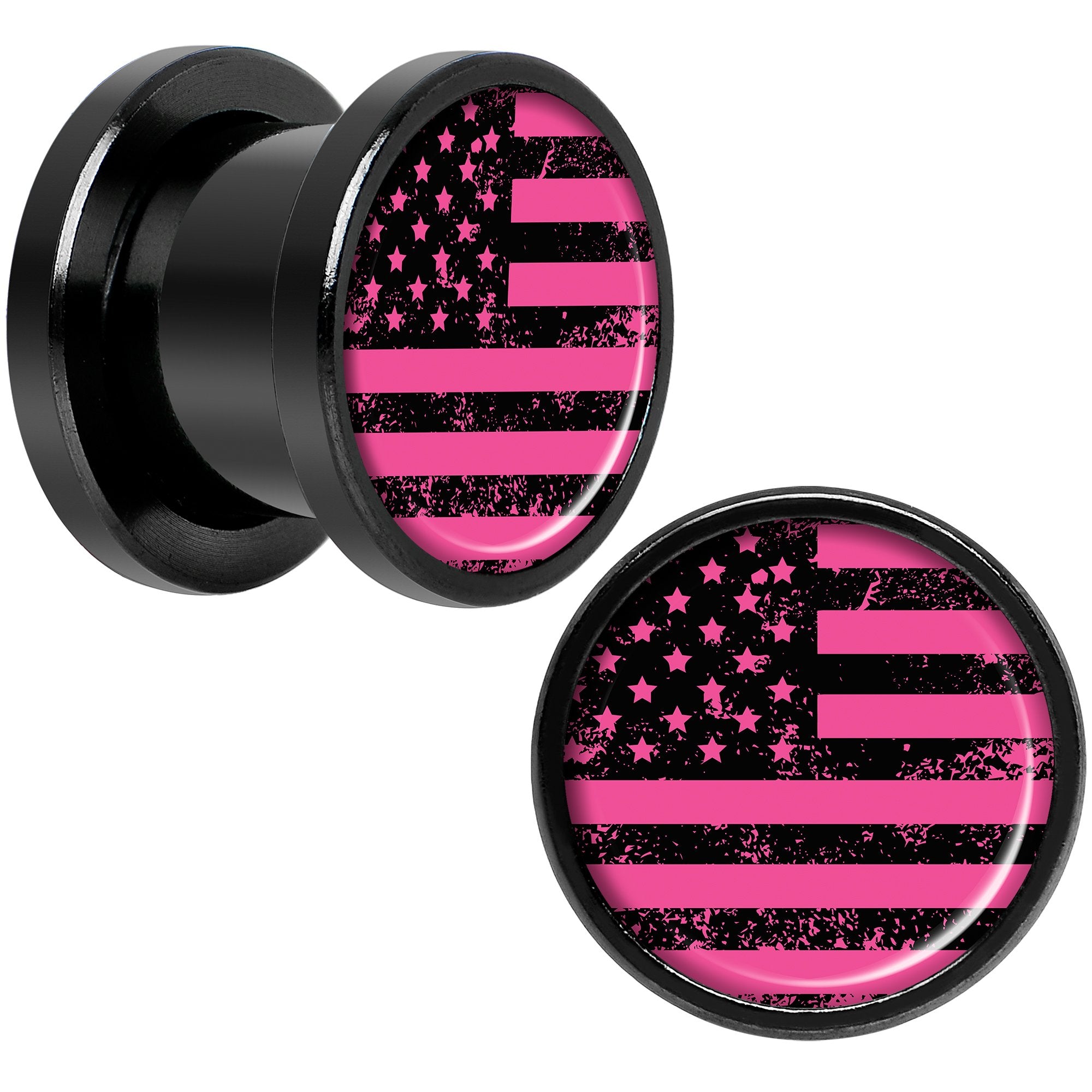 Pink American Flag Black Anodized Screw Fit Plug Set 00G