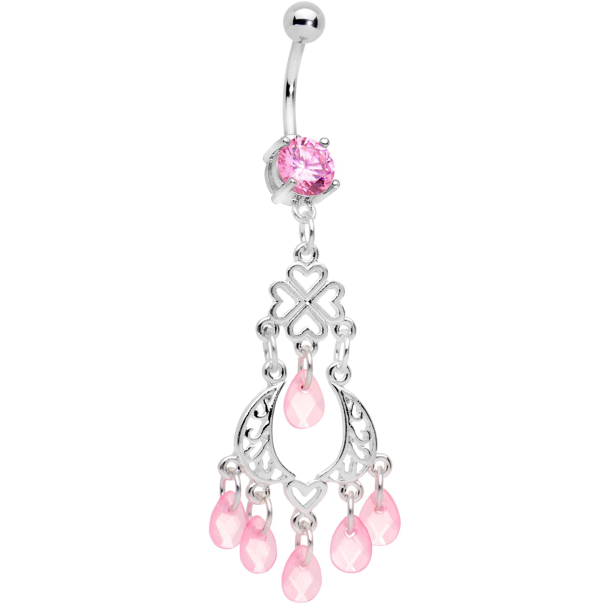 Pink Gem Clover Chandelier Dangle Belly Ring