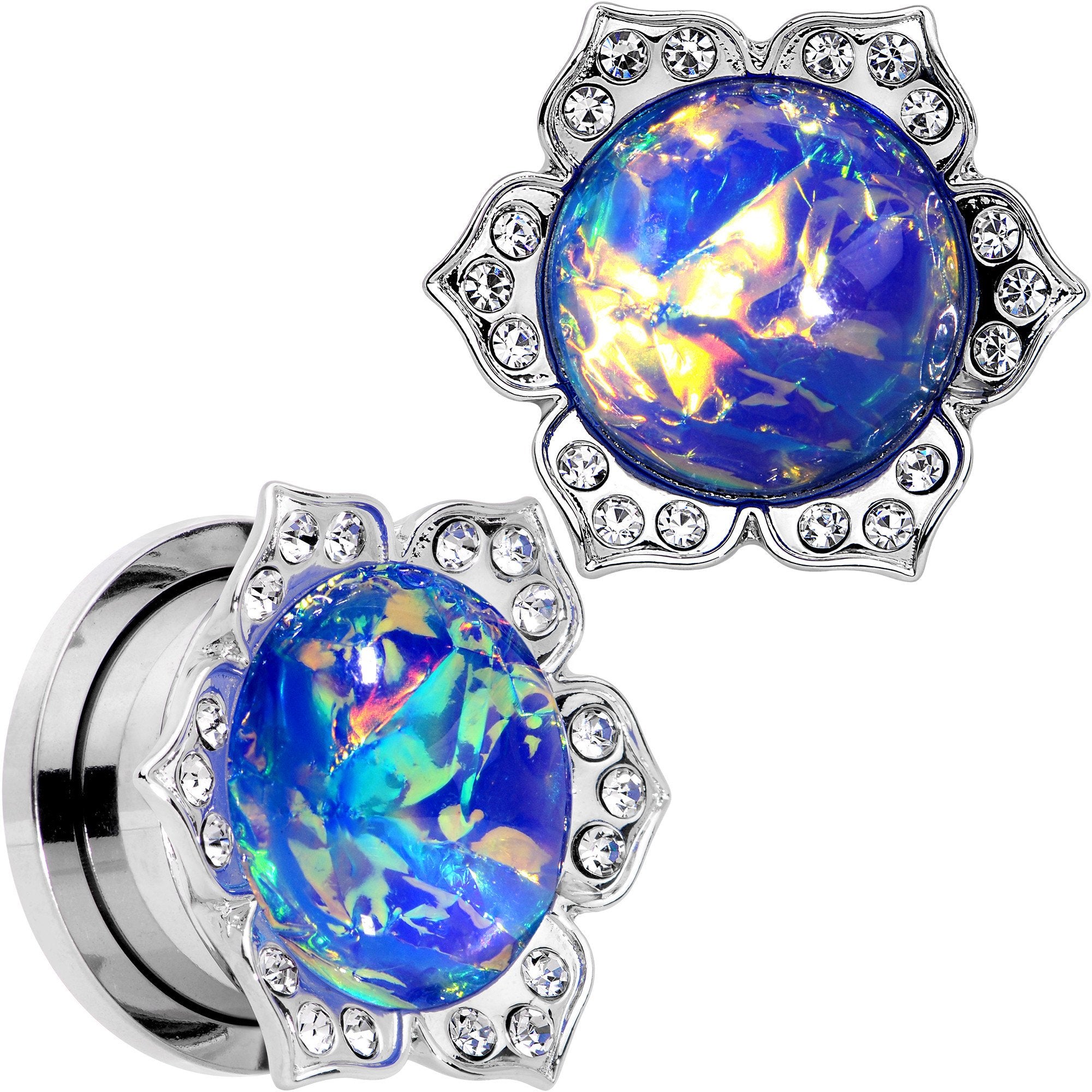 Purple Faux Opal Wild Flower Screw Fit Tunnel Plug Set 0G to 1"