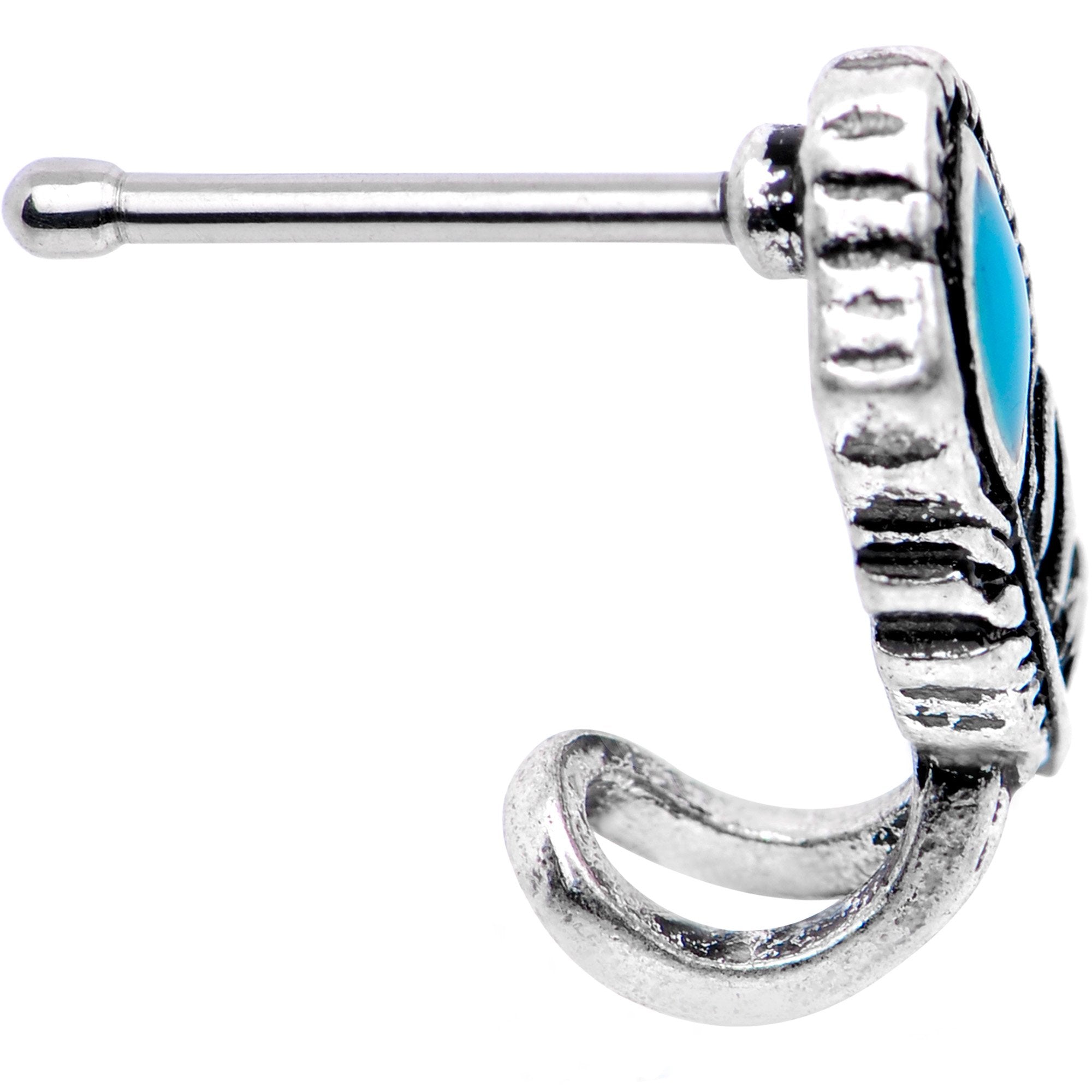 Soutwestern Blue Fashion Feather Faux Hoop Nose Bone