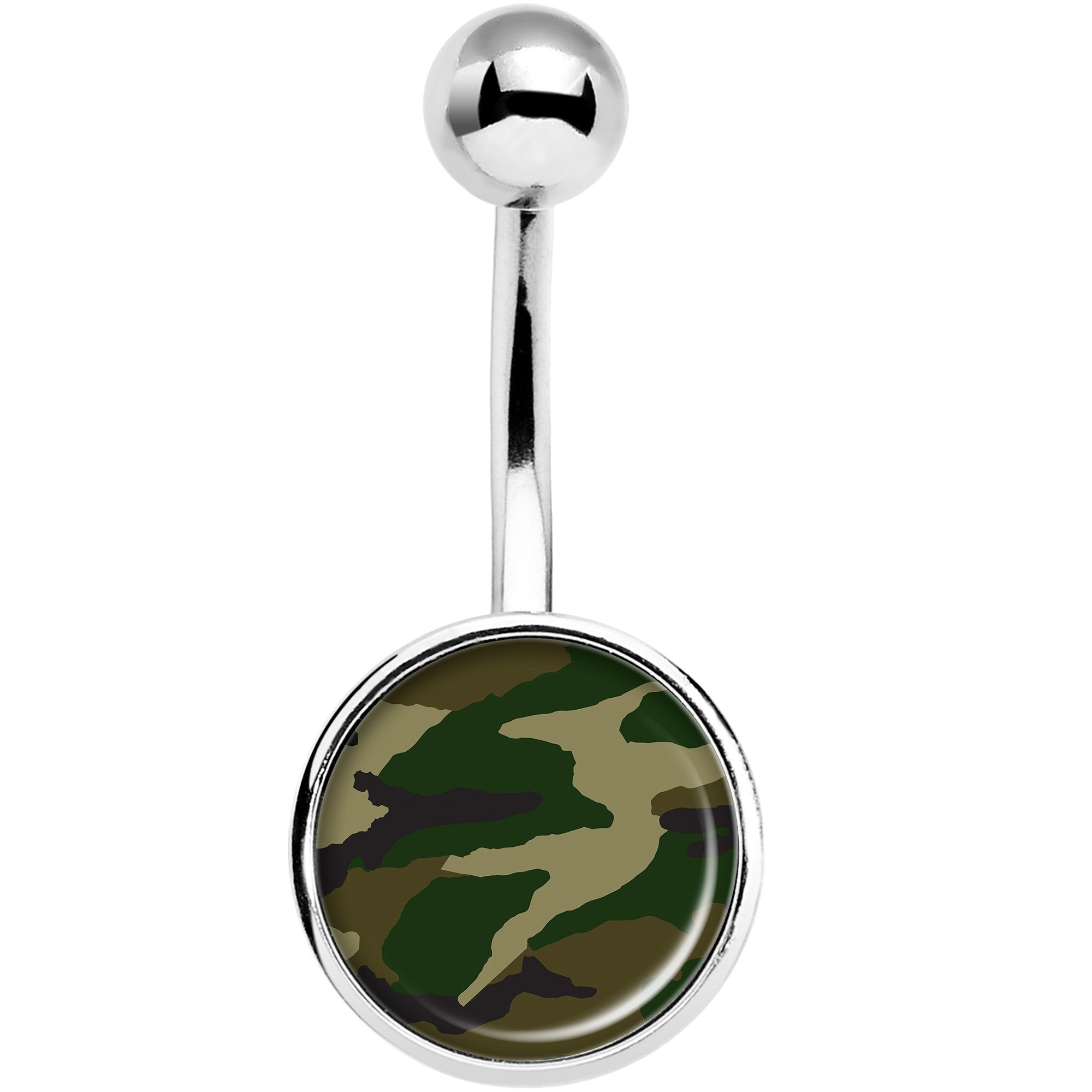 Woodland Camo Print Stainless Steel Belly Ring lightweight comfortable