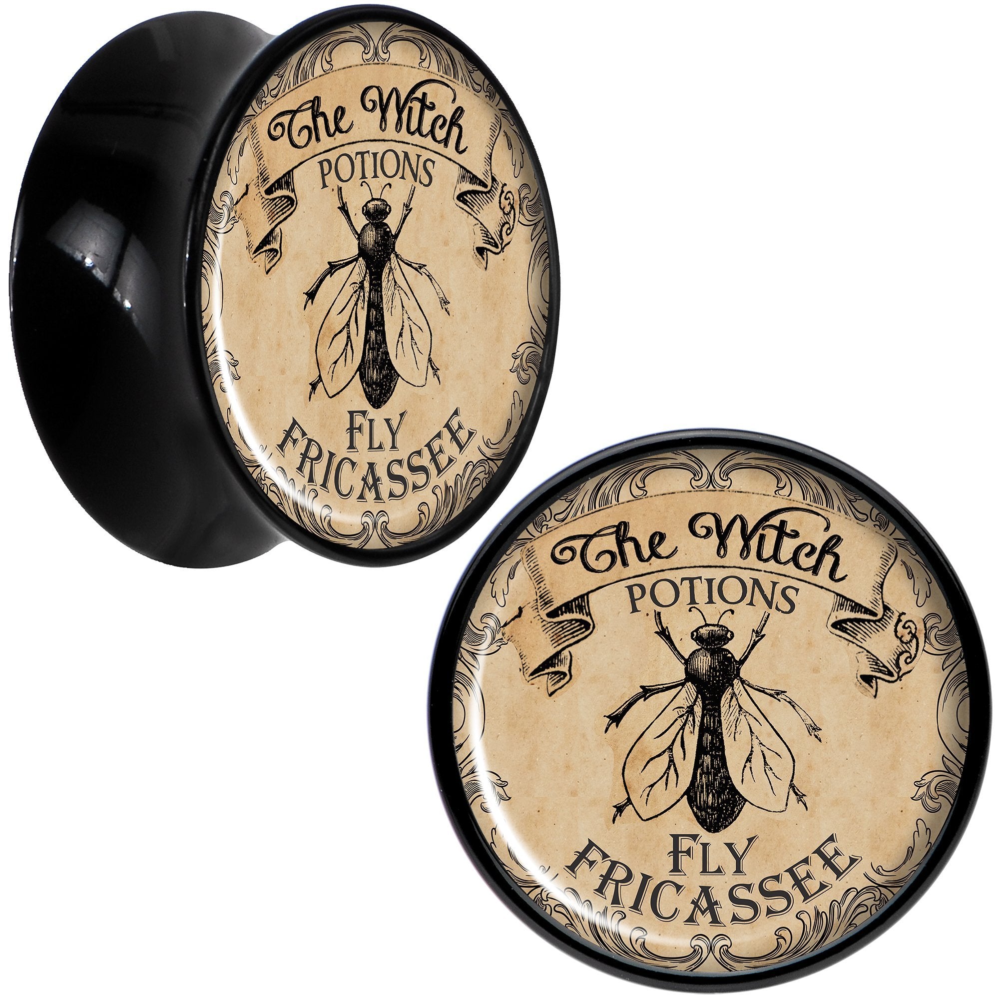 Witches Brew Fly Fricassee Halloween Black Acrylic Plug Sizes 0G to 20mm