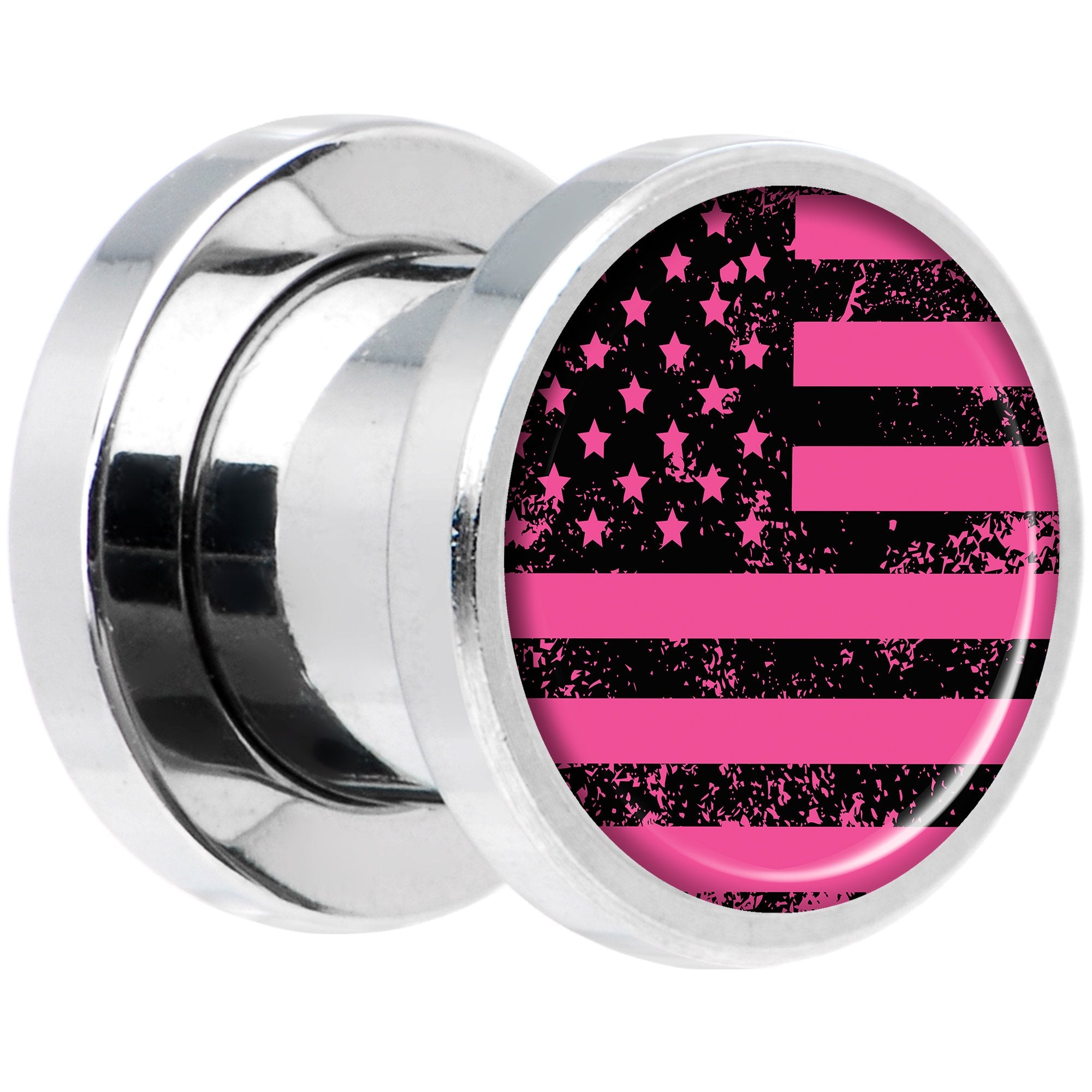 Pink American Flag Steel Screw Fit Plug Set 0G