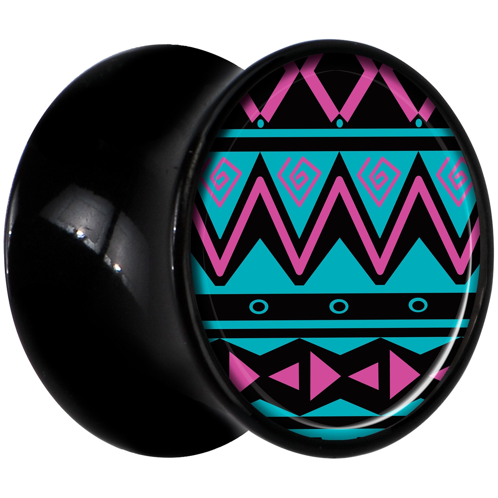 Black Acrylic Pink Teal Tribal Print Saddle Plug Set 1/2