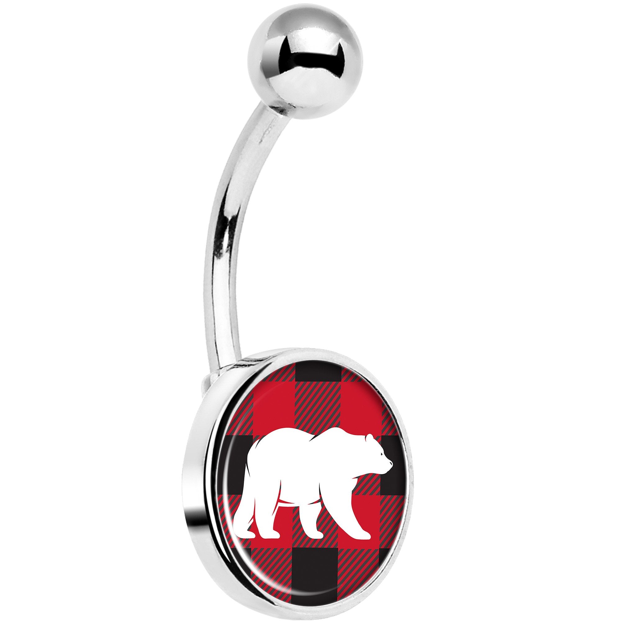 Red Black Plaid Polar Bear Hypoallergenic Stainless Steel Belly Ring