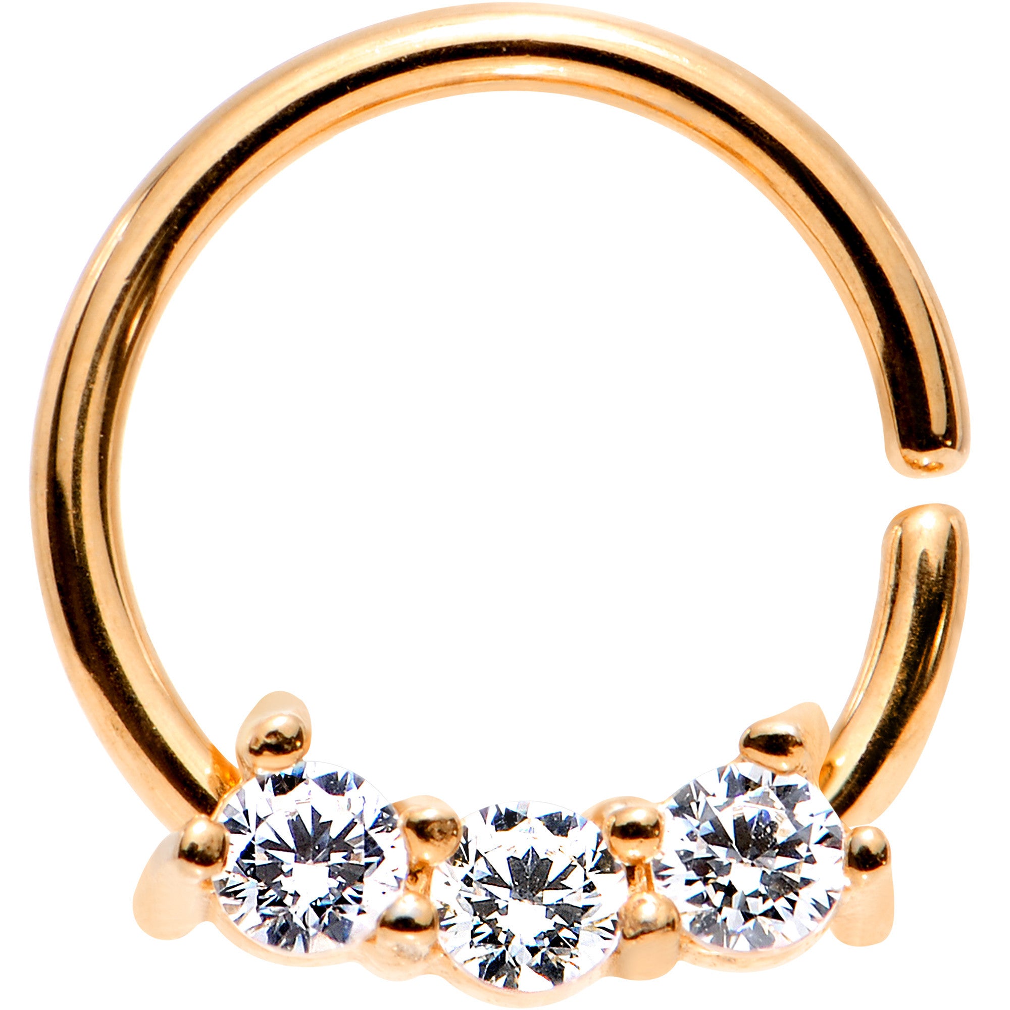 18G 5/16 Clear Cubic Zirconia Rose Gold IP Steel Circular Ring