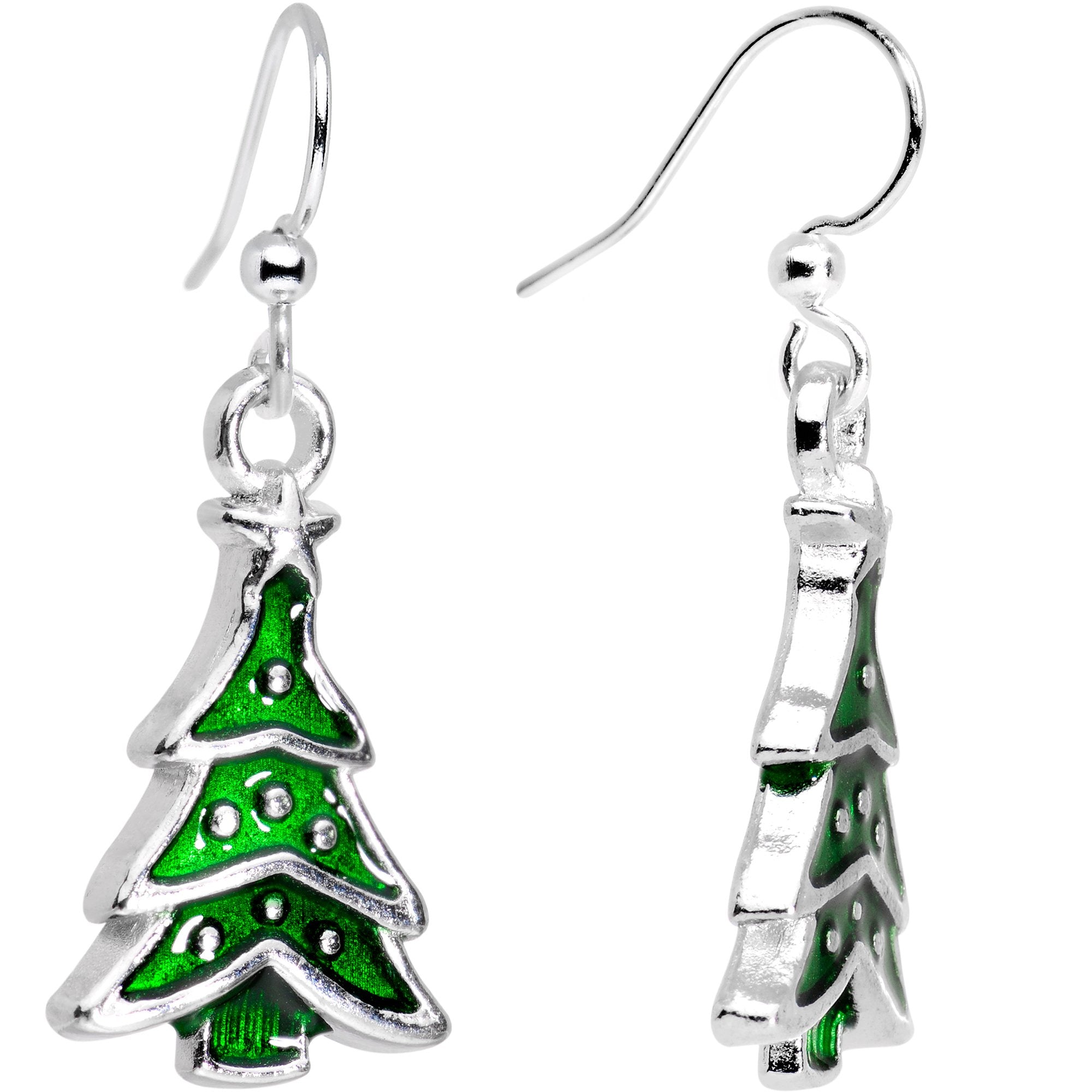 Silver Plated Classic Christmas Tree Fishhook Earrings