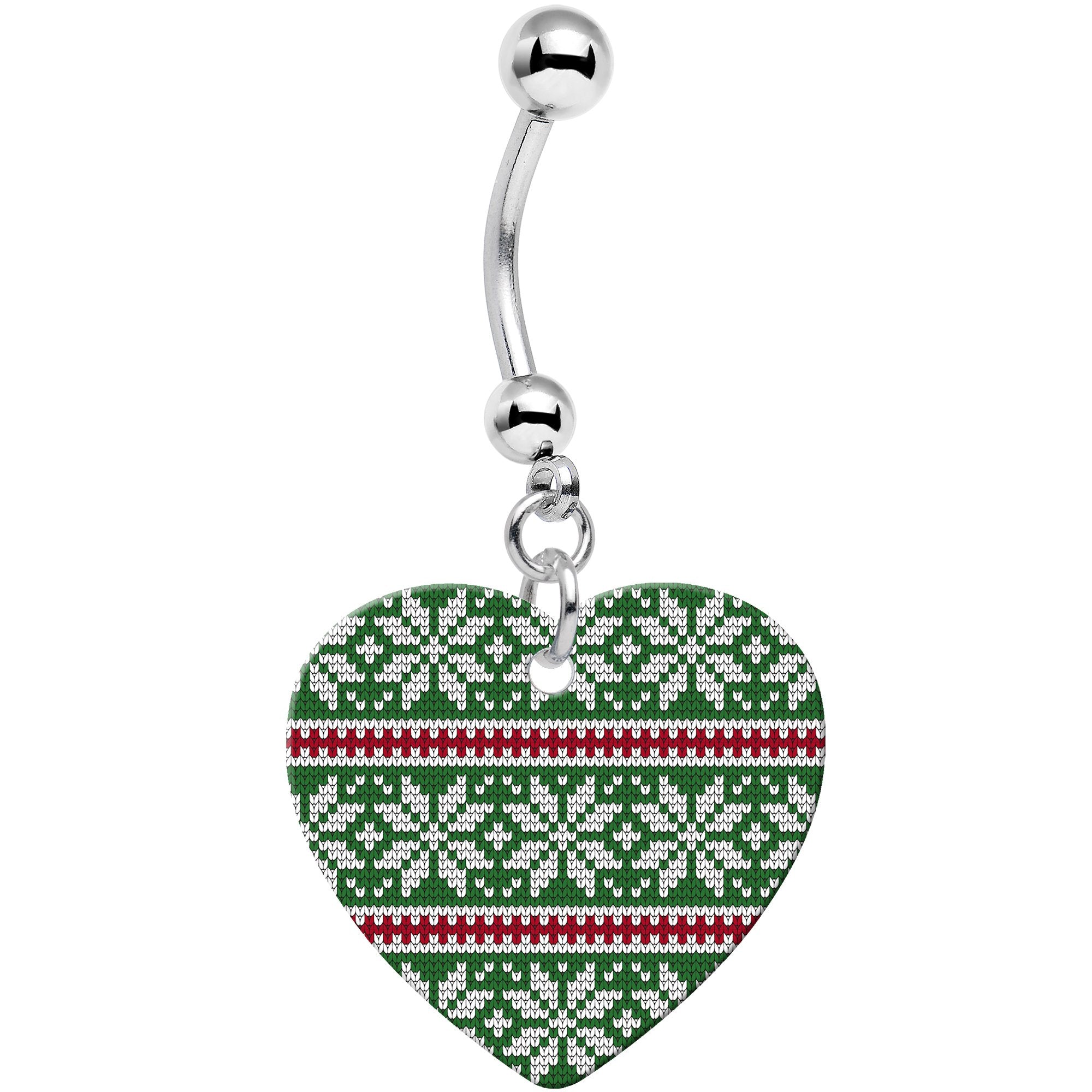 Green Red Christmas Sweater Heart Dangle Hypoallergenic Stainless Steel Belly Ring