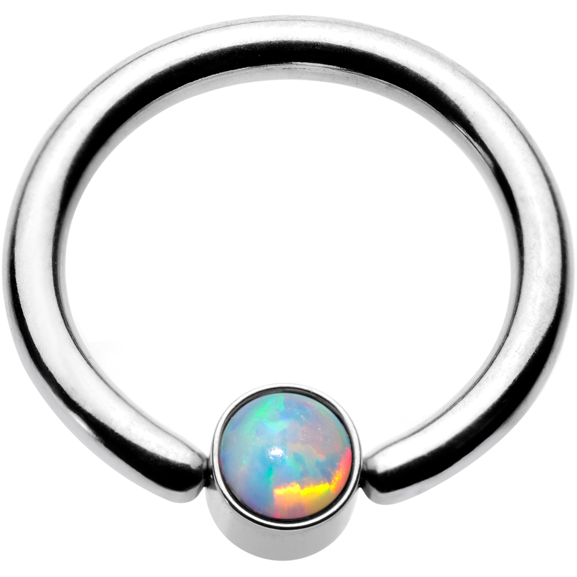 16G 5/16 White Faux Opal 3mm Disc BCR Captive Ring