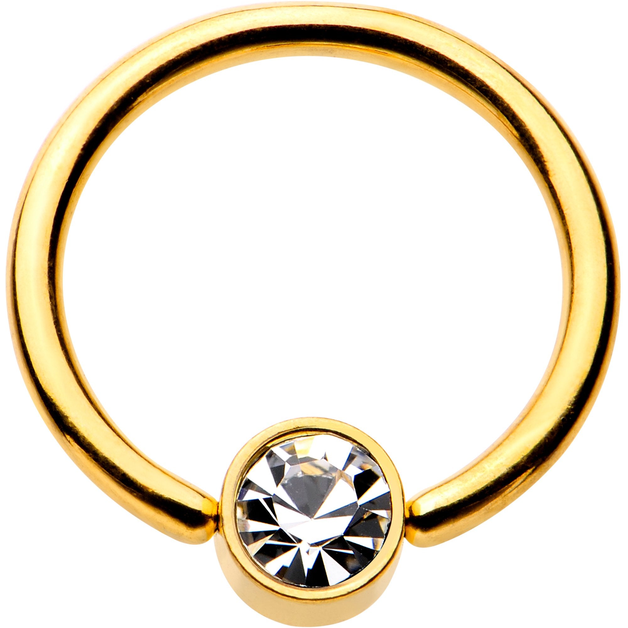 16G 3/8 Clear Gem 4mm Disc Gold IP BCR Captive Ring