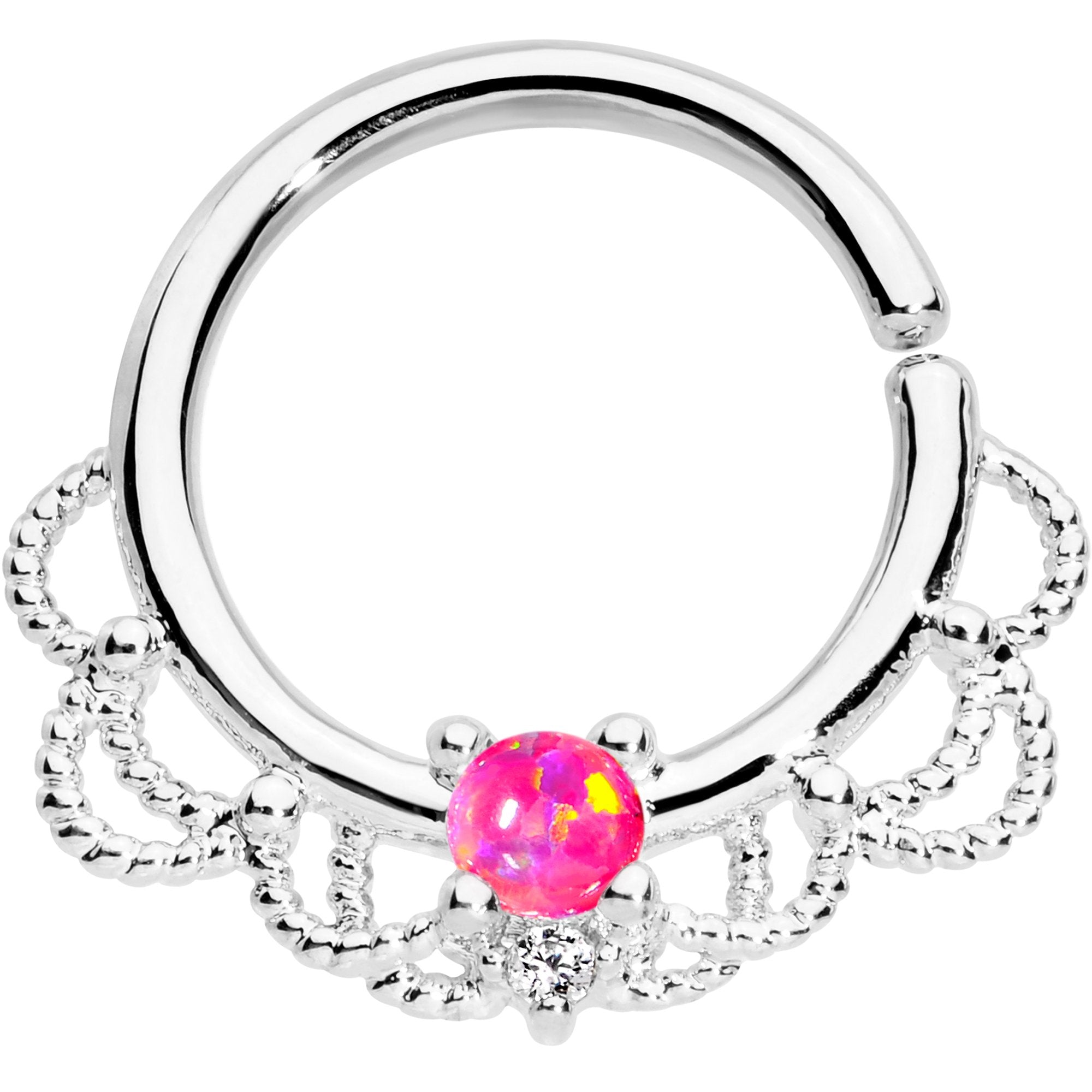 16G 5/16 Pink Faux Opal Platinum Plated Seamless Circular Ring