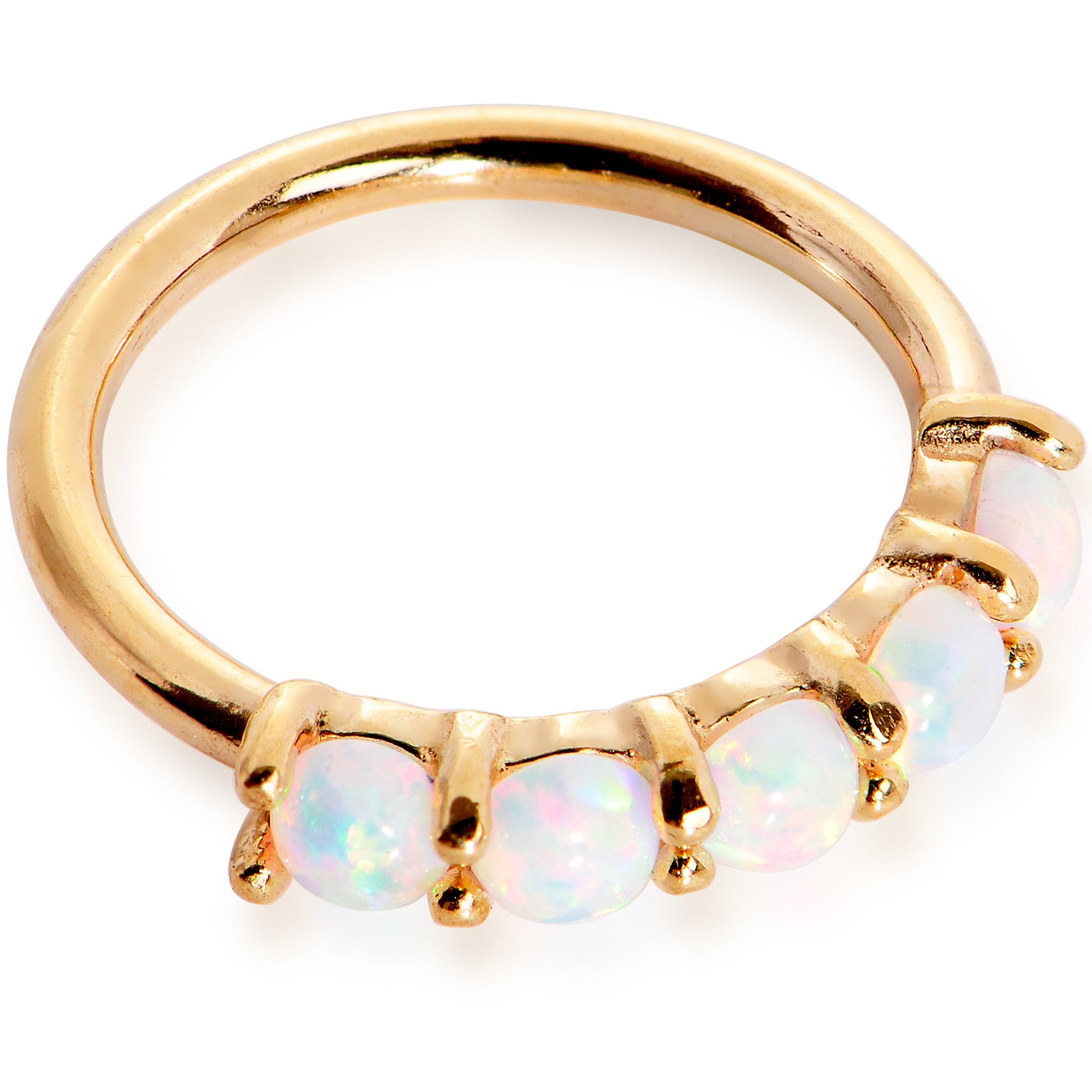 18G White Synthetic Opal 14k Yellow Gold Seamless Circular Ring