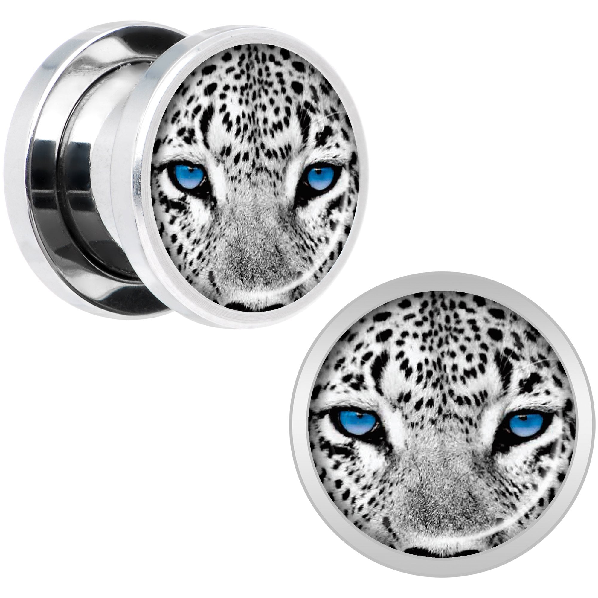 Black White Leopard Eyes Steel Screw Fit Plug Set 00G