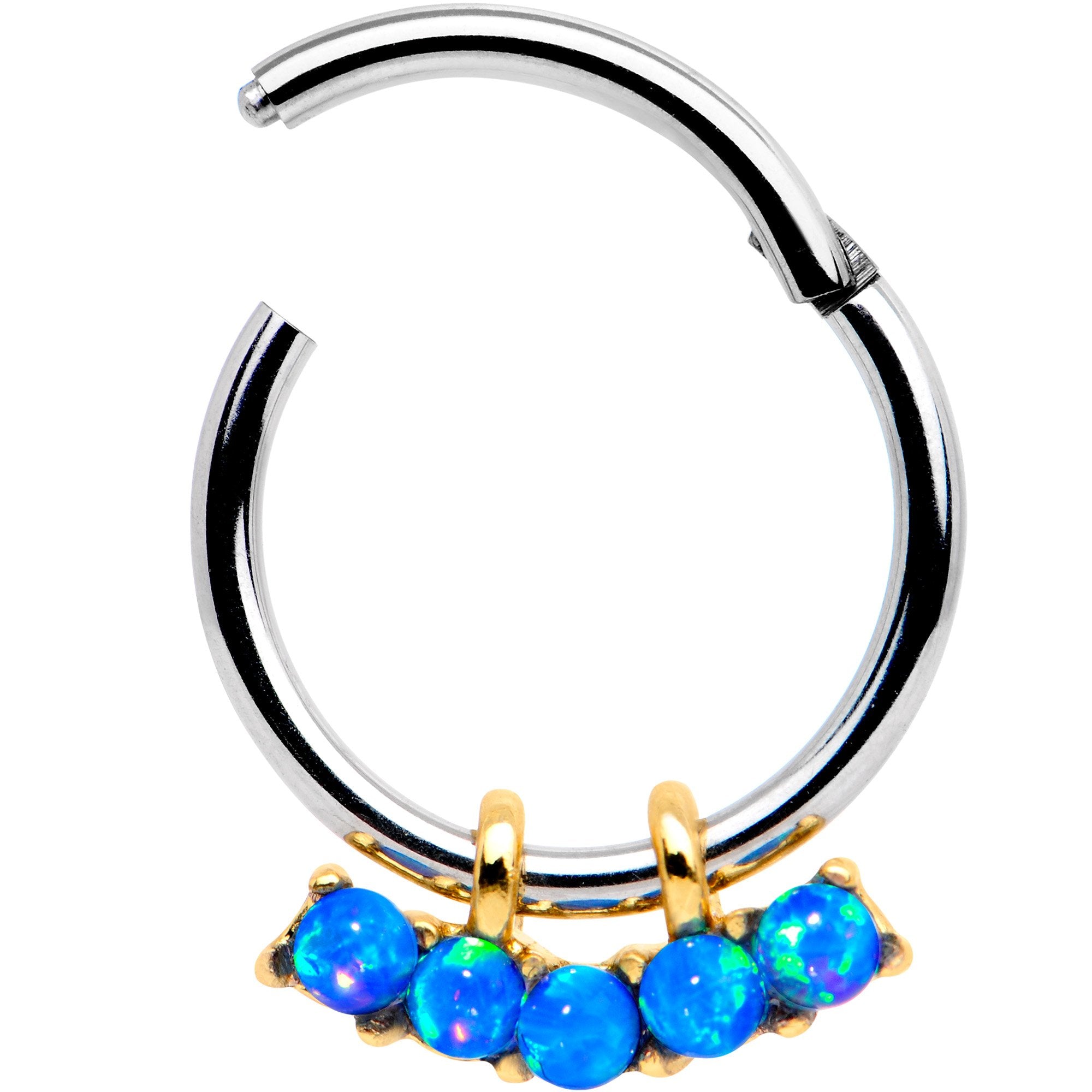 16G 5/16 Blue Synthetic Opal Quintet Hinged Segment Ring