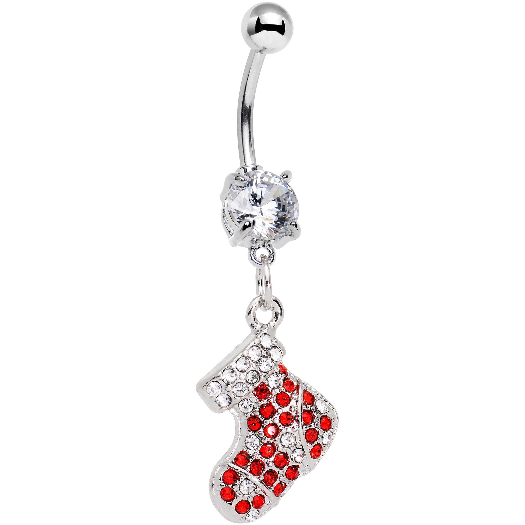 Clear Red Gem Santa Stocking Dangle Belly Ring
