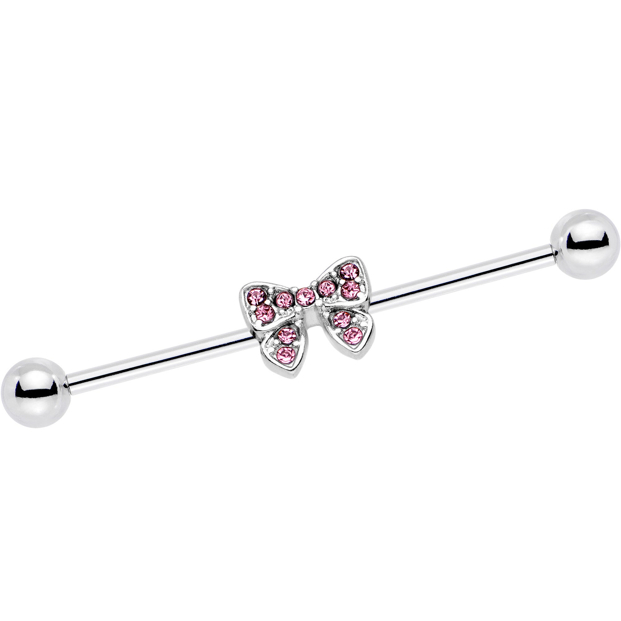 14G Pink Gem Knotted Bow Industrial Barbell 35mm