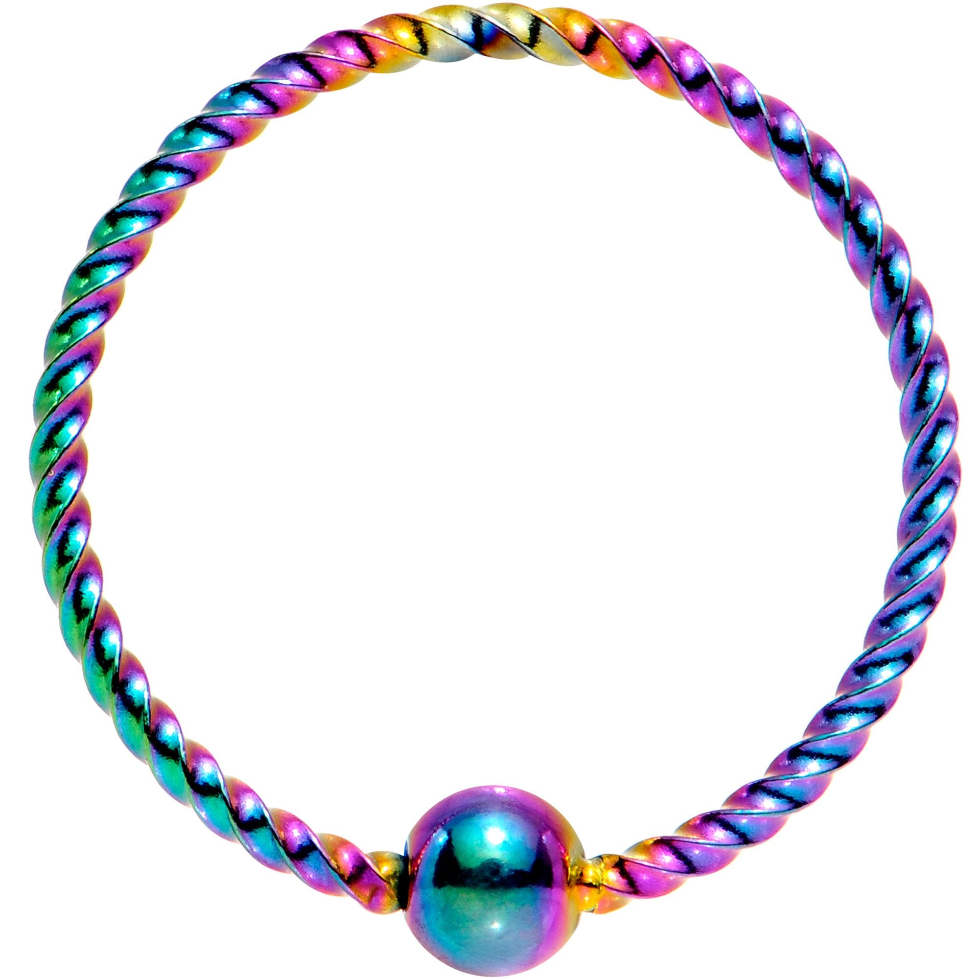 20G 3/8 Rainbow Anodized So Twisted Captive Style Seamless Ring