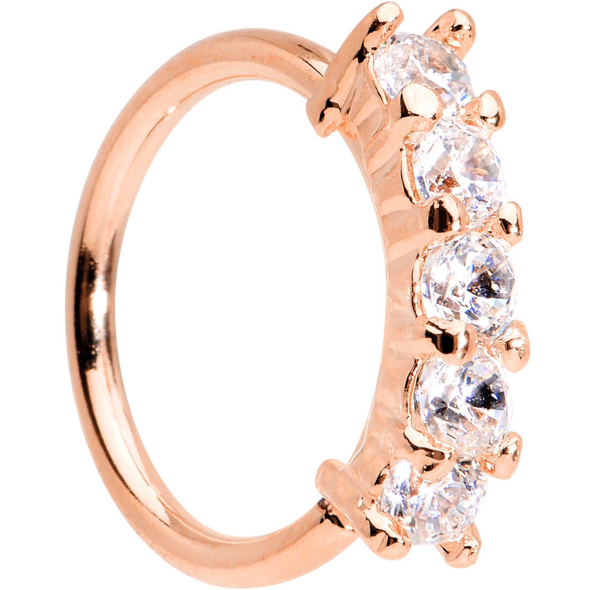 18G 5/16 Clear CZ Rose Gold IP Quintet Seamless Circular Ring