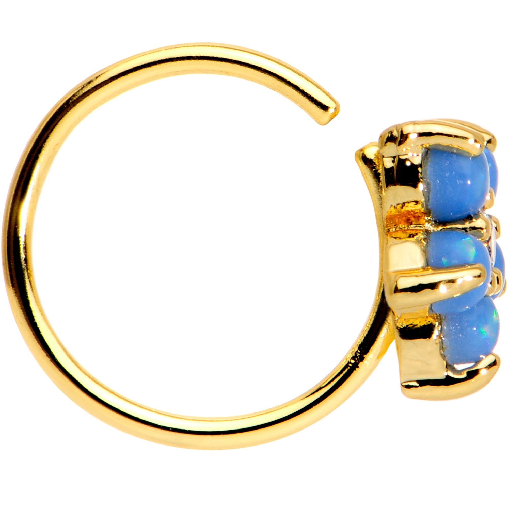 20G Clear CZ Light Blue Faux Opal Gold Tone Flower Circular Ring