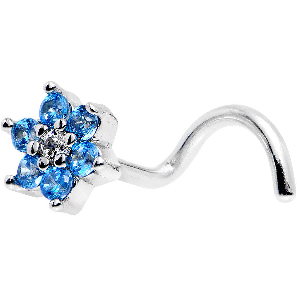 18G 1/4 Aqua Blue and Clear CZ Gem Flower Left Nose Screw