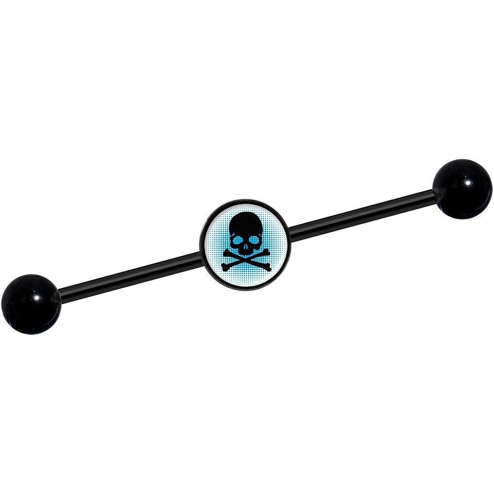 14G Blue Black Skull Black Industrial Barbell 37mm