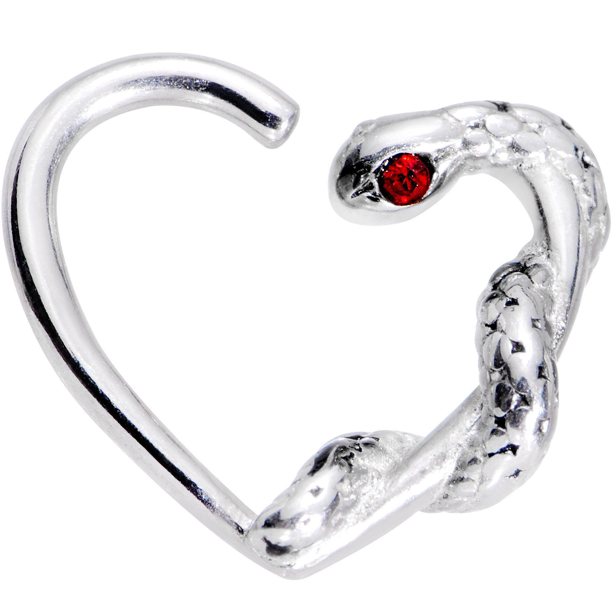 16G 5/16 Red Gem Steel Snake Left Heart Closure Ring