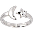 Solid 14k White Gold Star and Moon Cubic Zirconia Toe Ring
