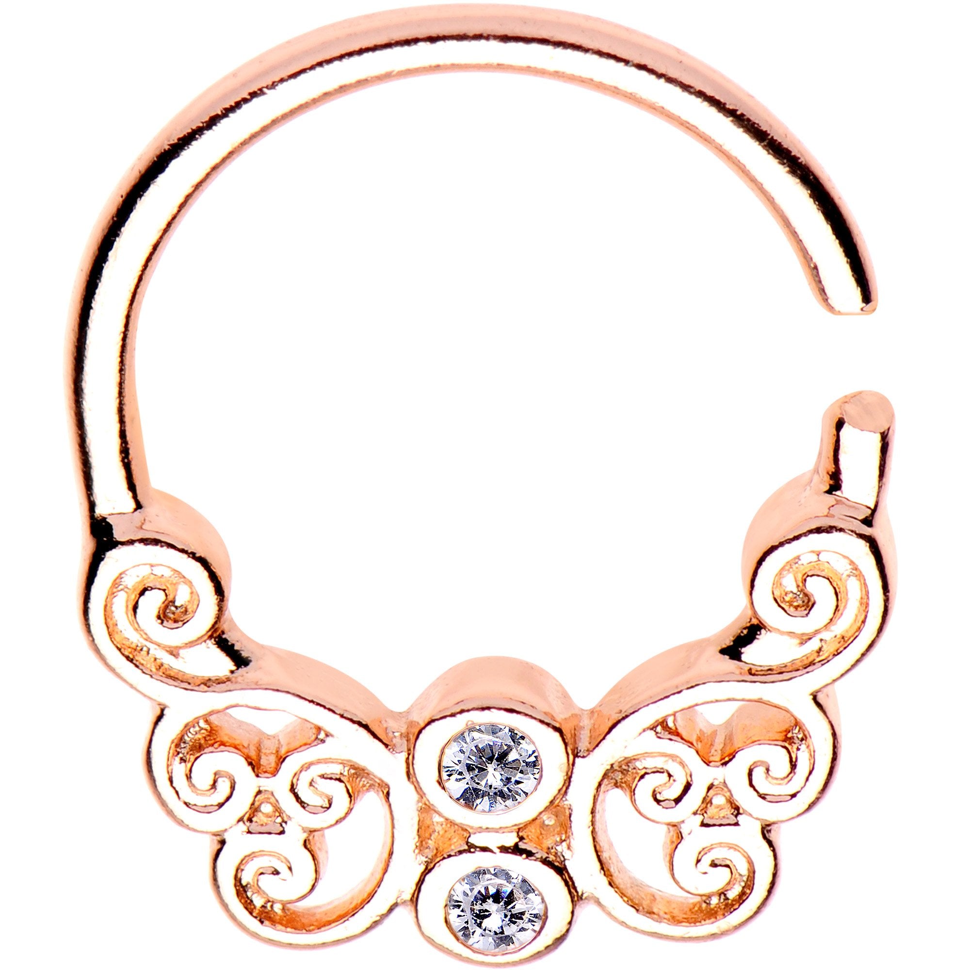 16G Clear CZ Rose Gold Plated Butterfly Swirl Circular Ring