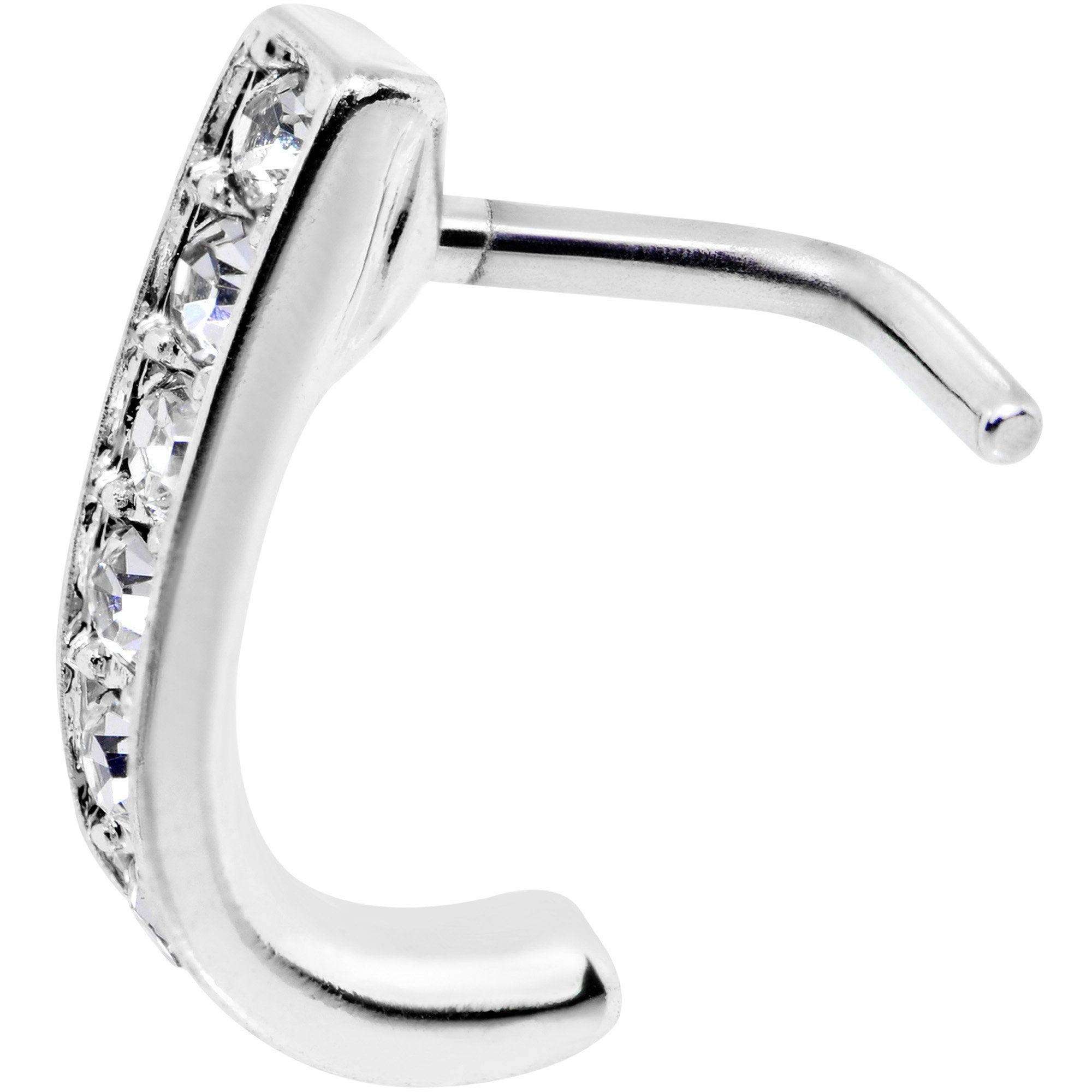 18G Clear CZ Sleek Faux Hoop L Shaped Nose Ring