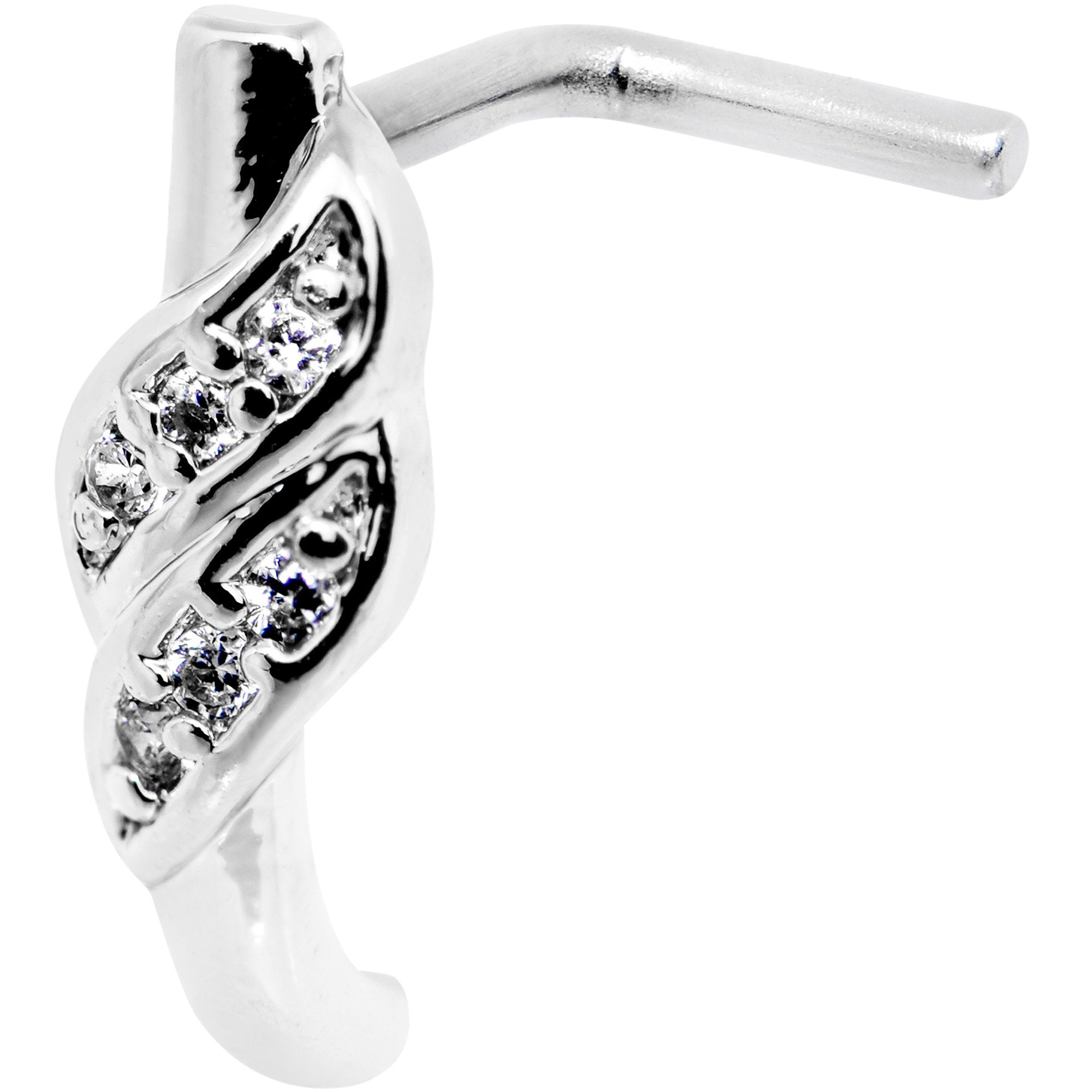 20G Clear CZ Swish Faux Hoop L Shaped Nose Ring