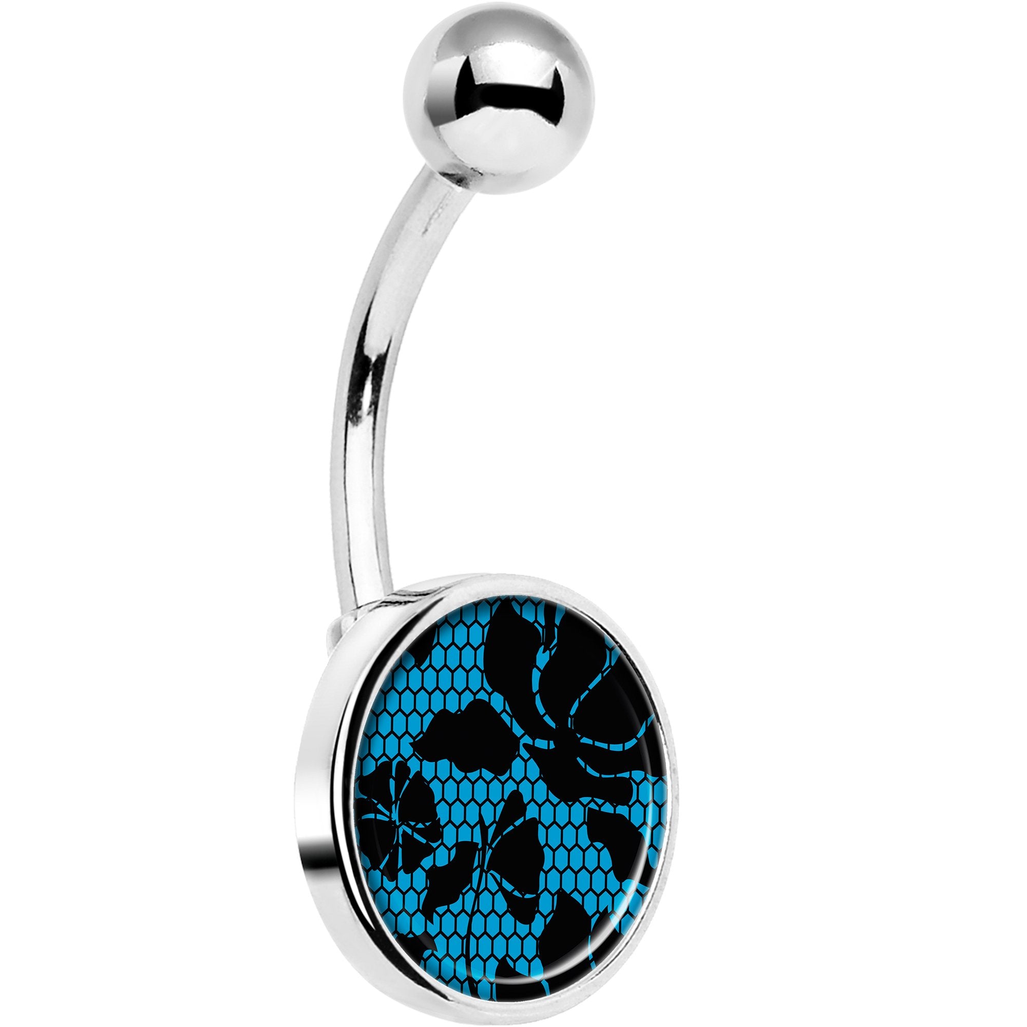 Blue Floral Lace Hypoallergenic Stainless Steel Belly Ring