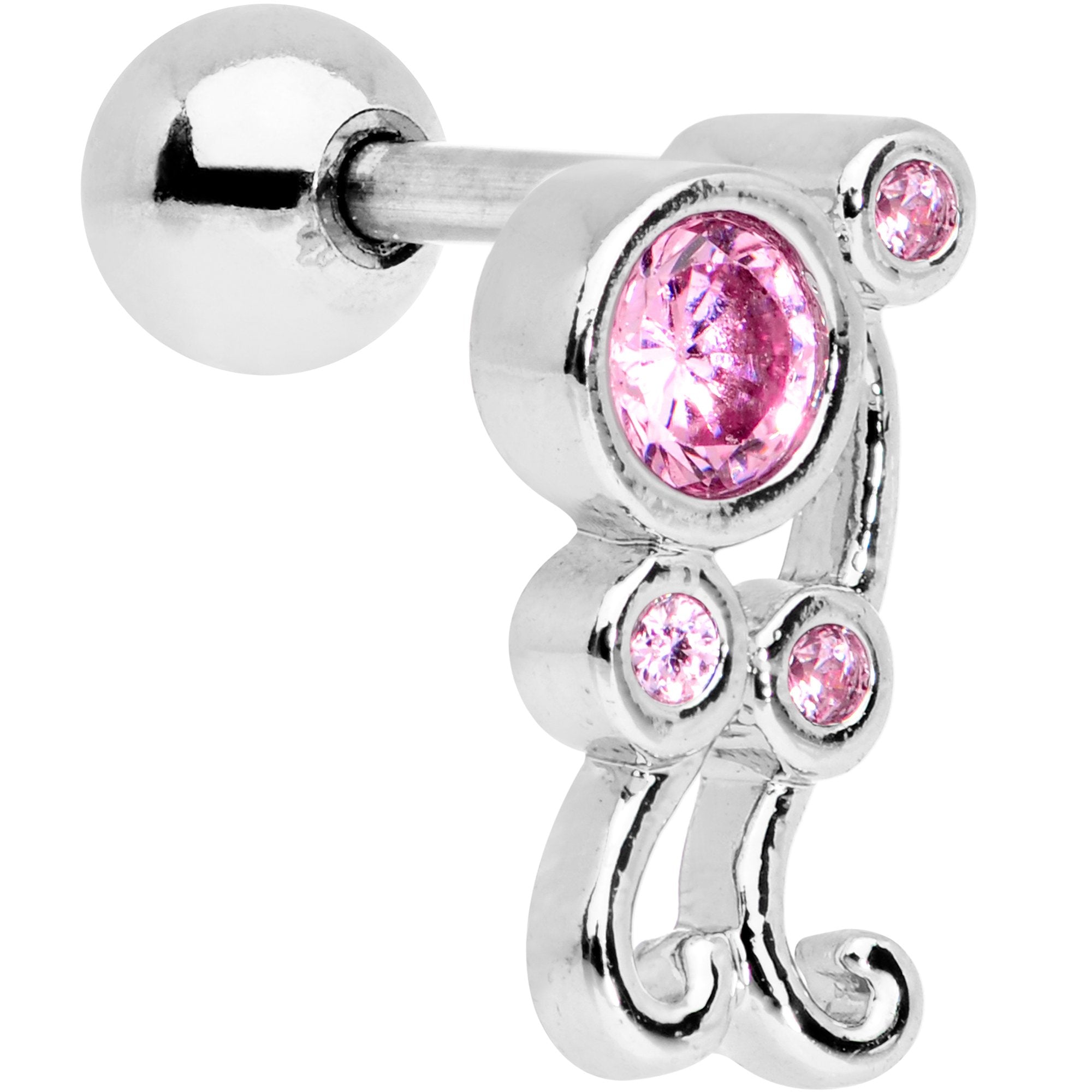Pink CZ Gem Sassy Swirl Cartilage Tragus Earring