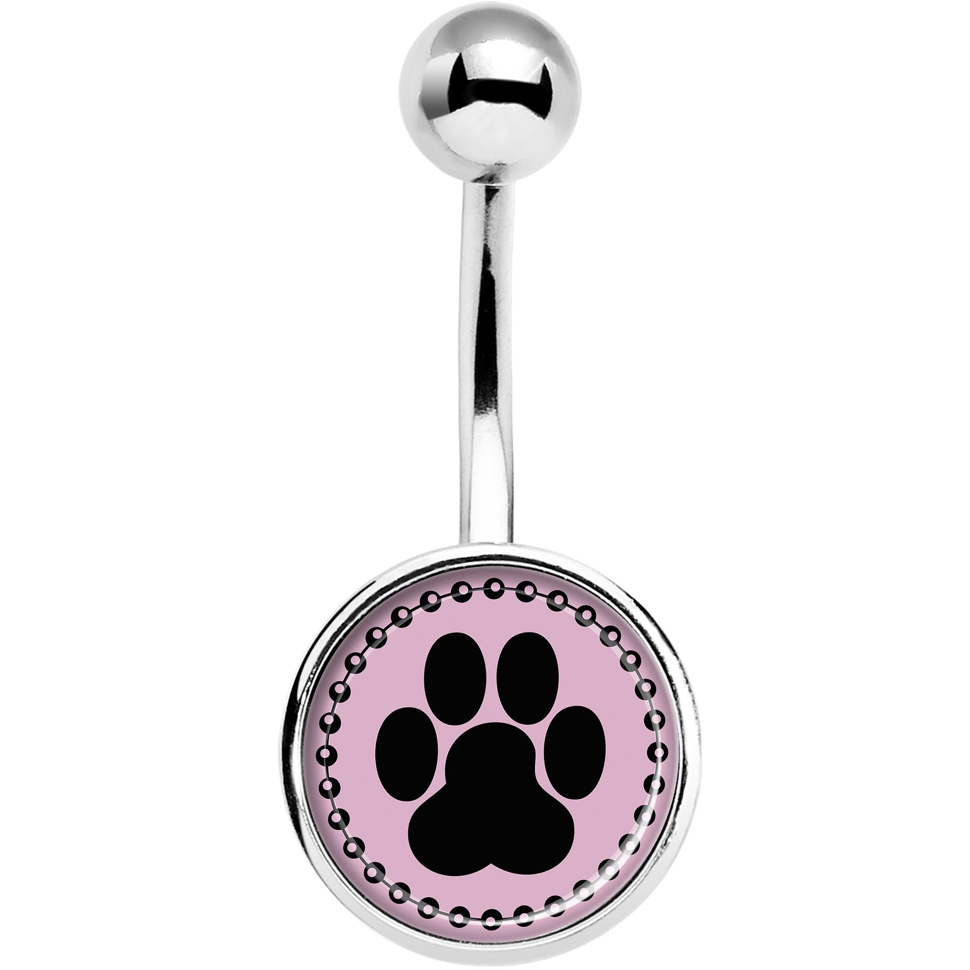 Black on Pink Paw Print Stainless Steel Belly Ring lightweight comfortable