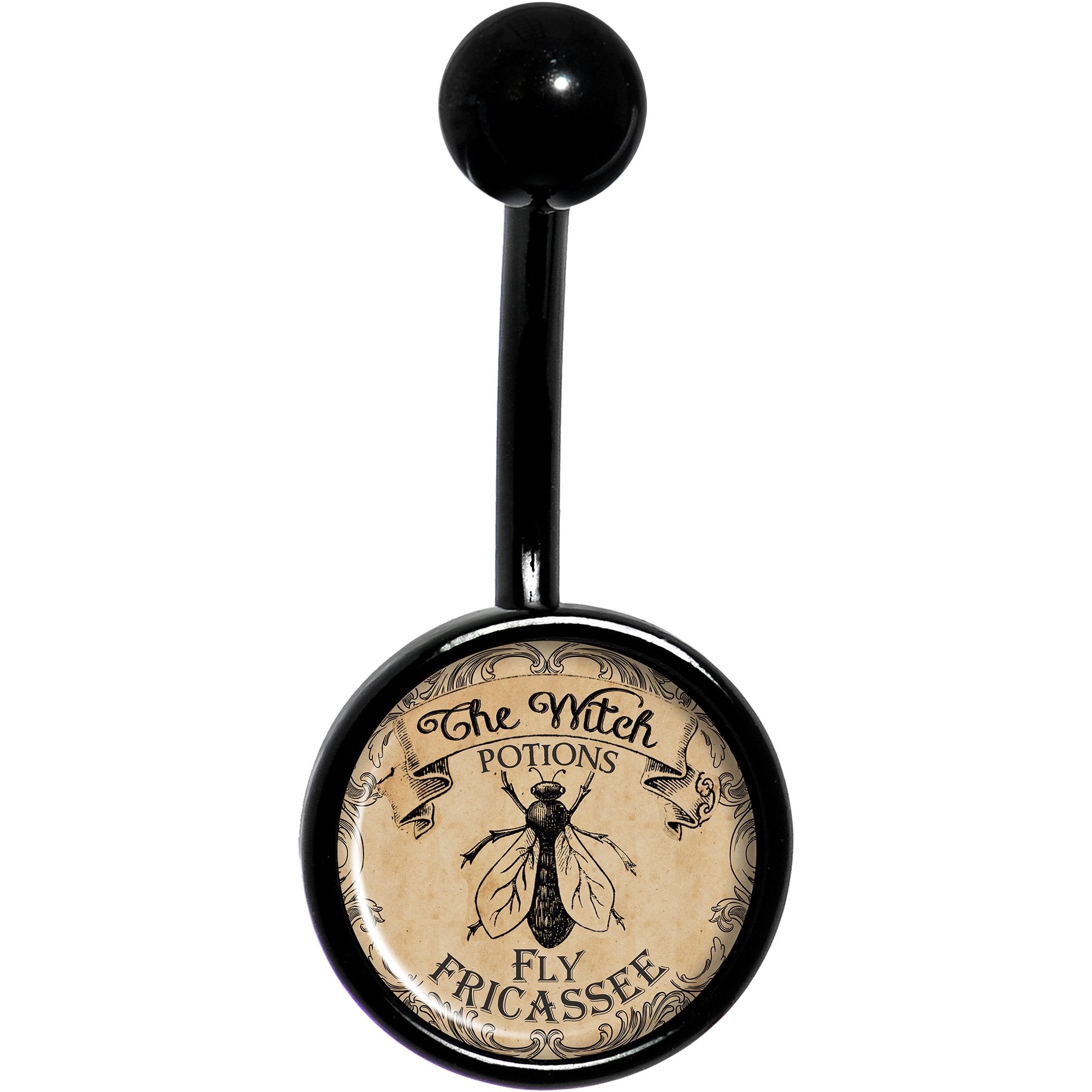 Witches Brew Fly Fricassee Halloween Black Stainless Steel Belly Ring lightweight comfortable