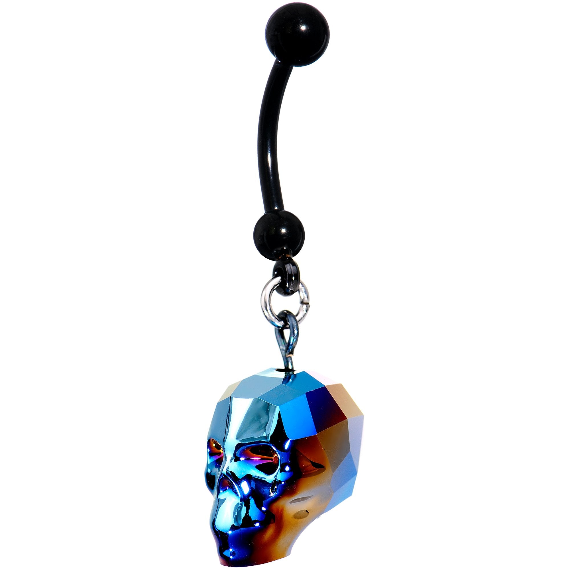 Iridescent Blue Skull Halloween Dangle Belly Ring Created with Swarovksi Crystals