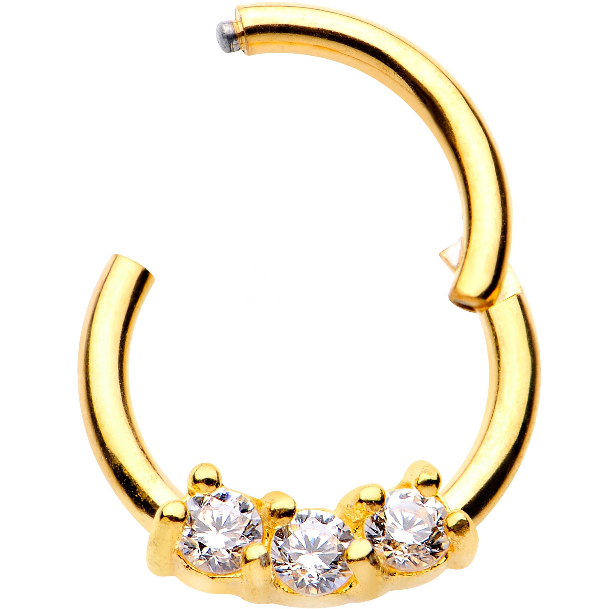 16G 5/16 Clear Gem Gold PVD Hinged Segment Ring Circular Barbell