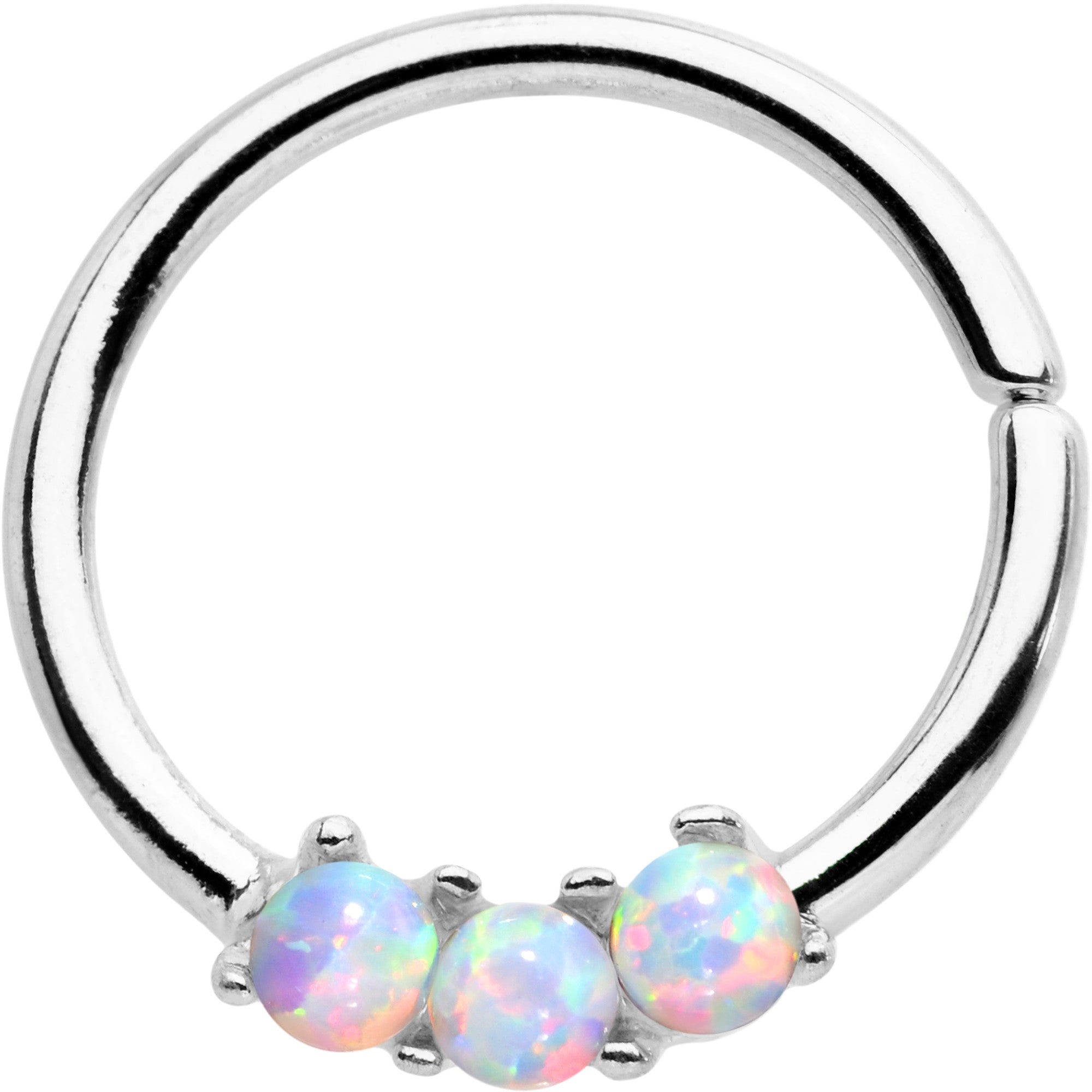 16G White Synthetic Opal Trio Annealed Seamless Circular Ring