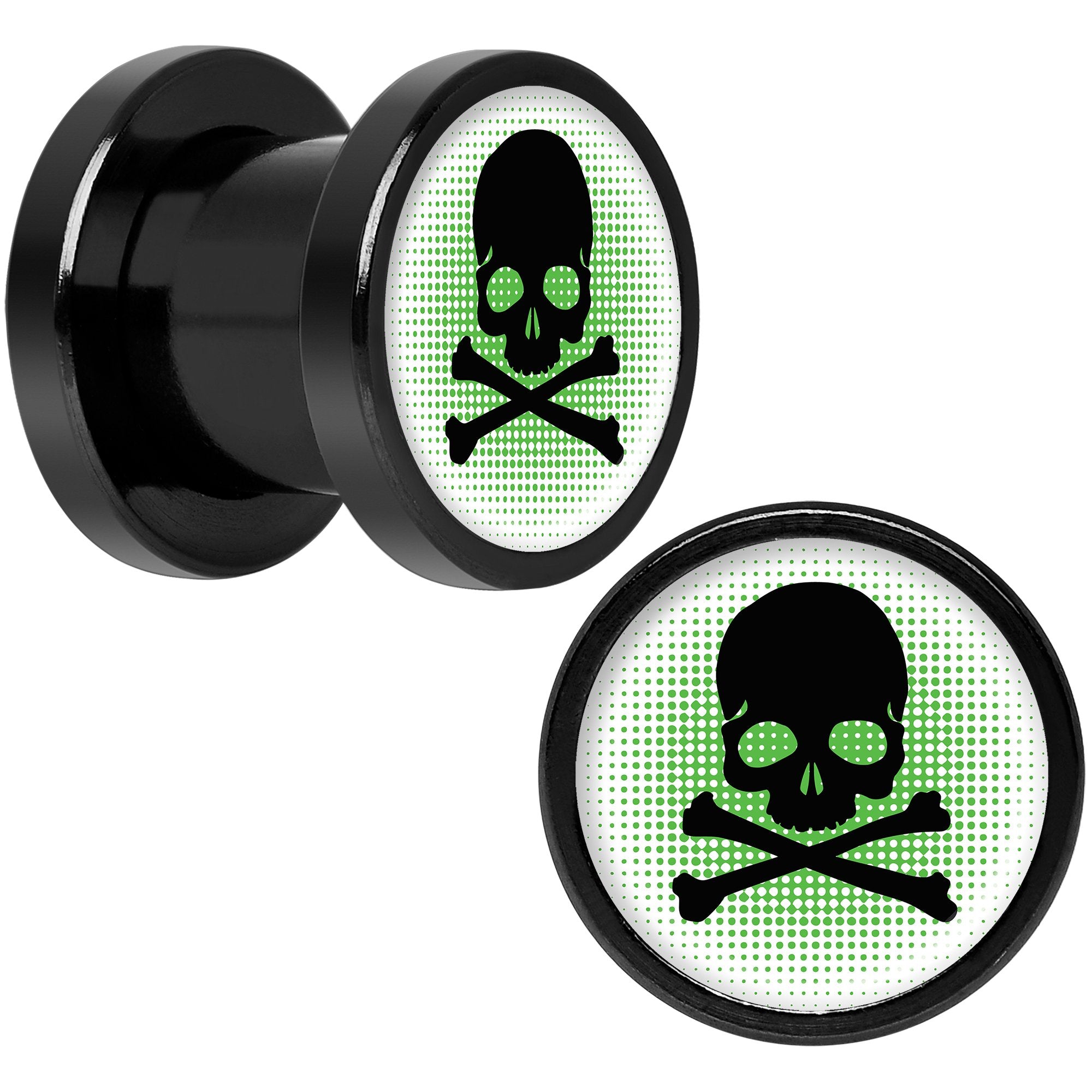 Green Black Skull Black Anodized Screw Fit Plug Set 0G