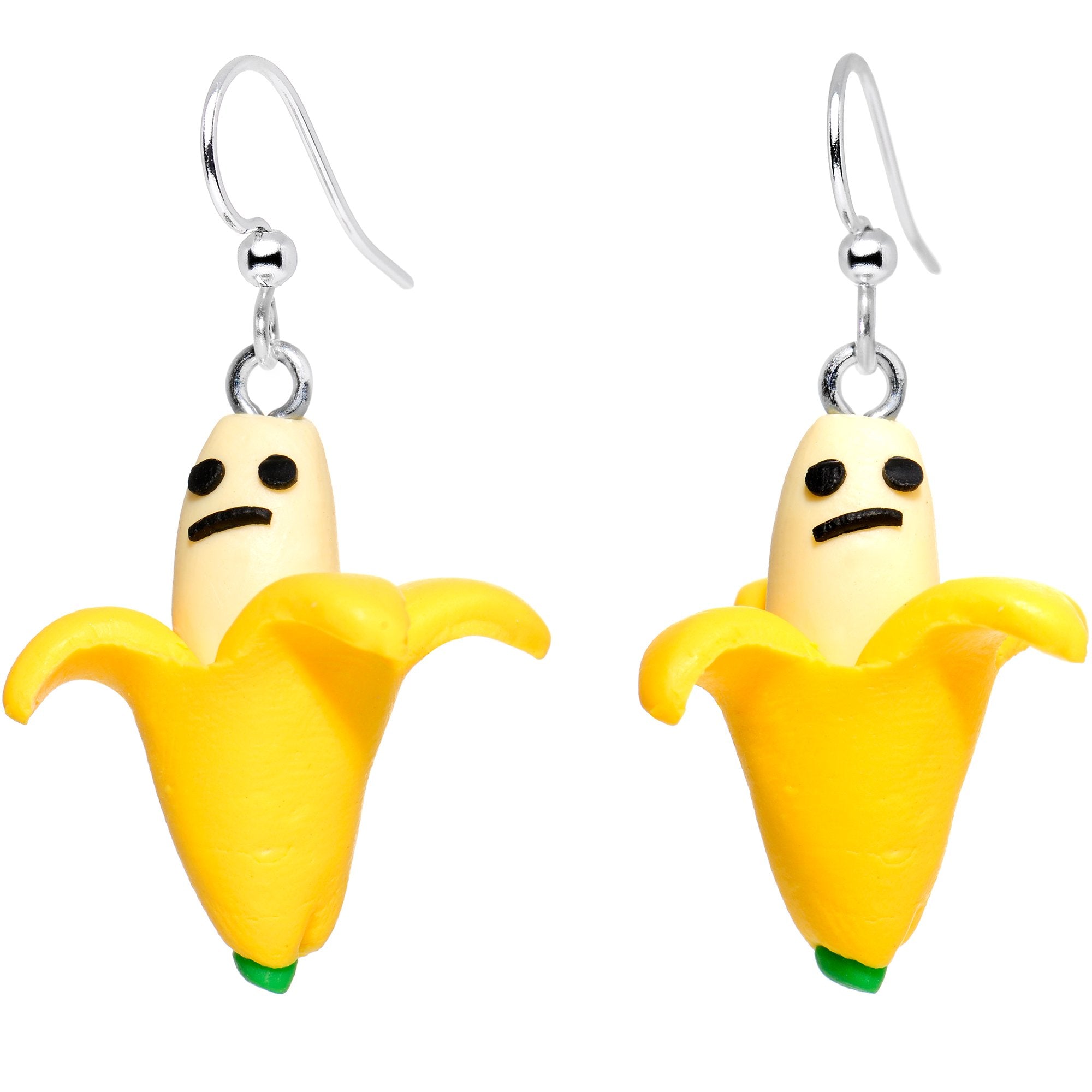 Handcrafted Silver Plated Grumpy Banana Yum Yum Fishhook Earrings