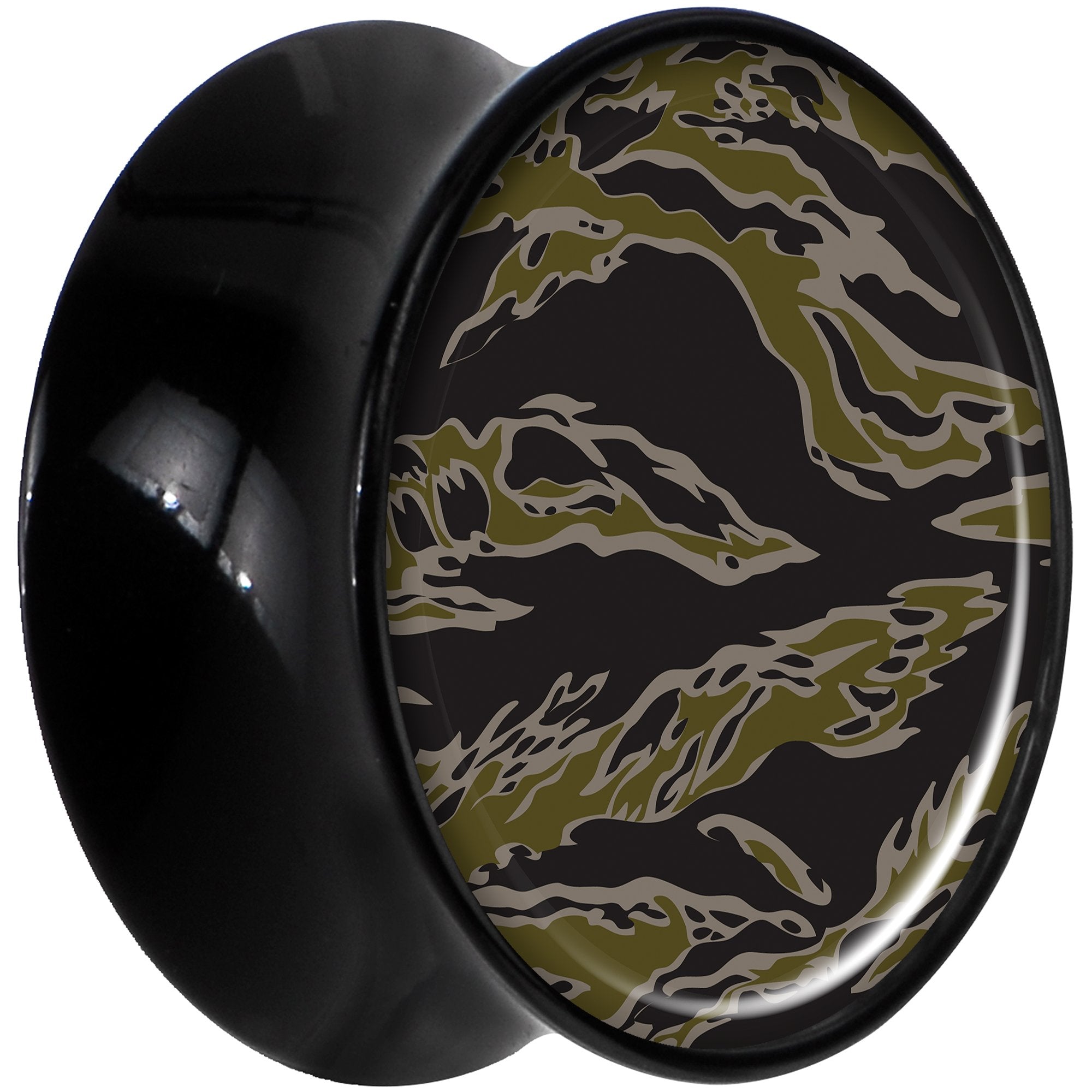 Black Acrylic Tiger Camo Print Saddle Plug Set 5/8