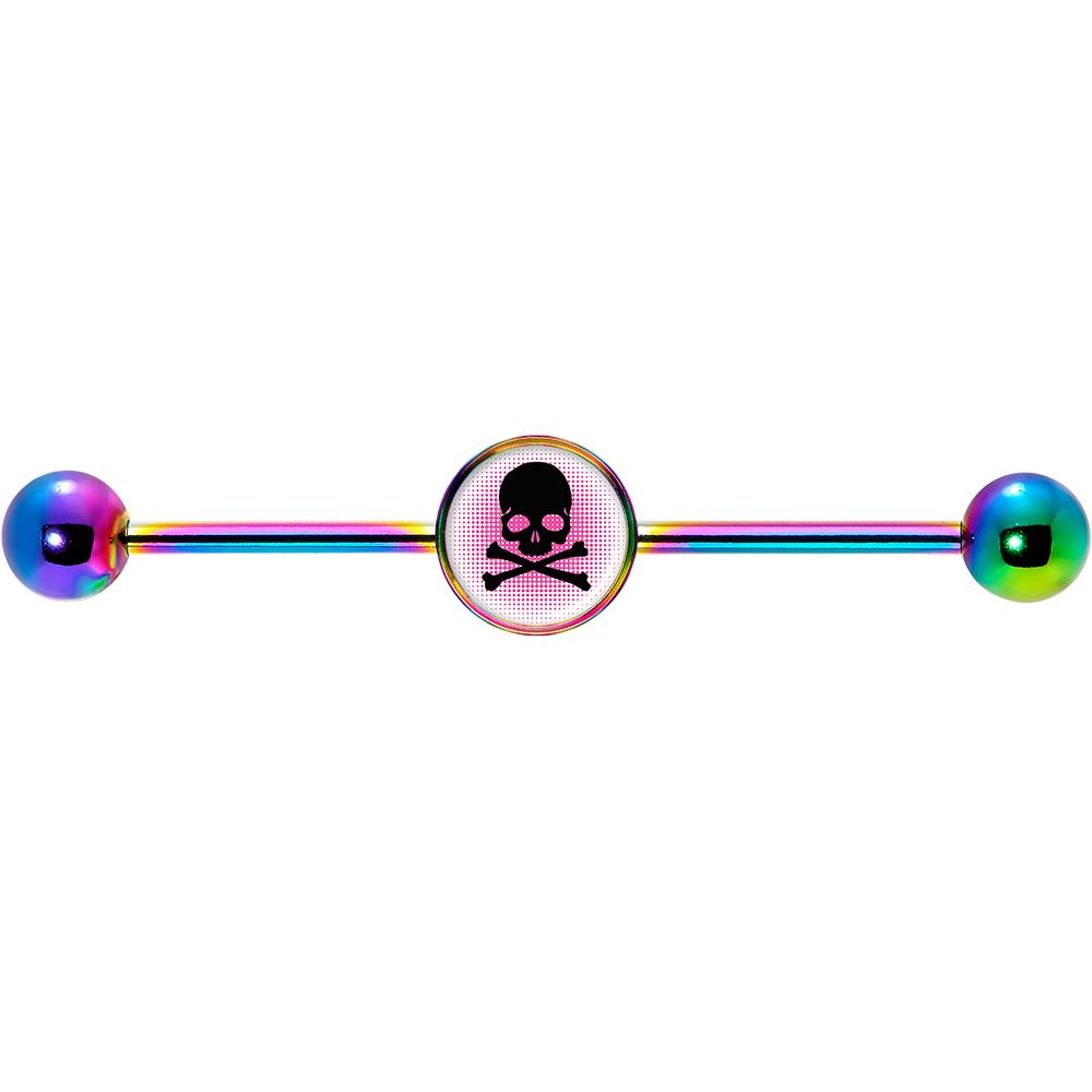 14G Pink Rainbow Skull Rainbow Industrial Barbell 37mm