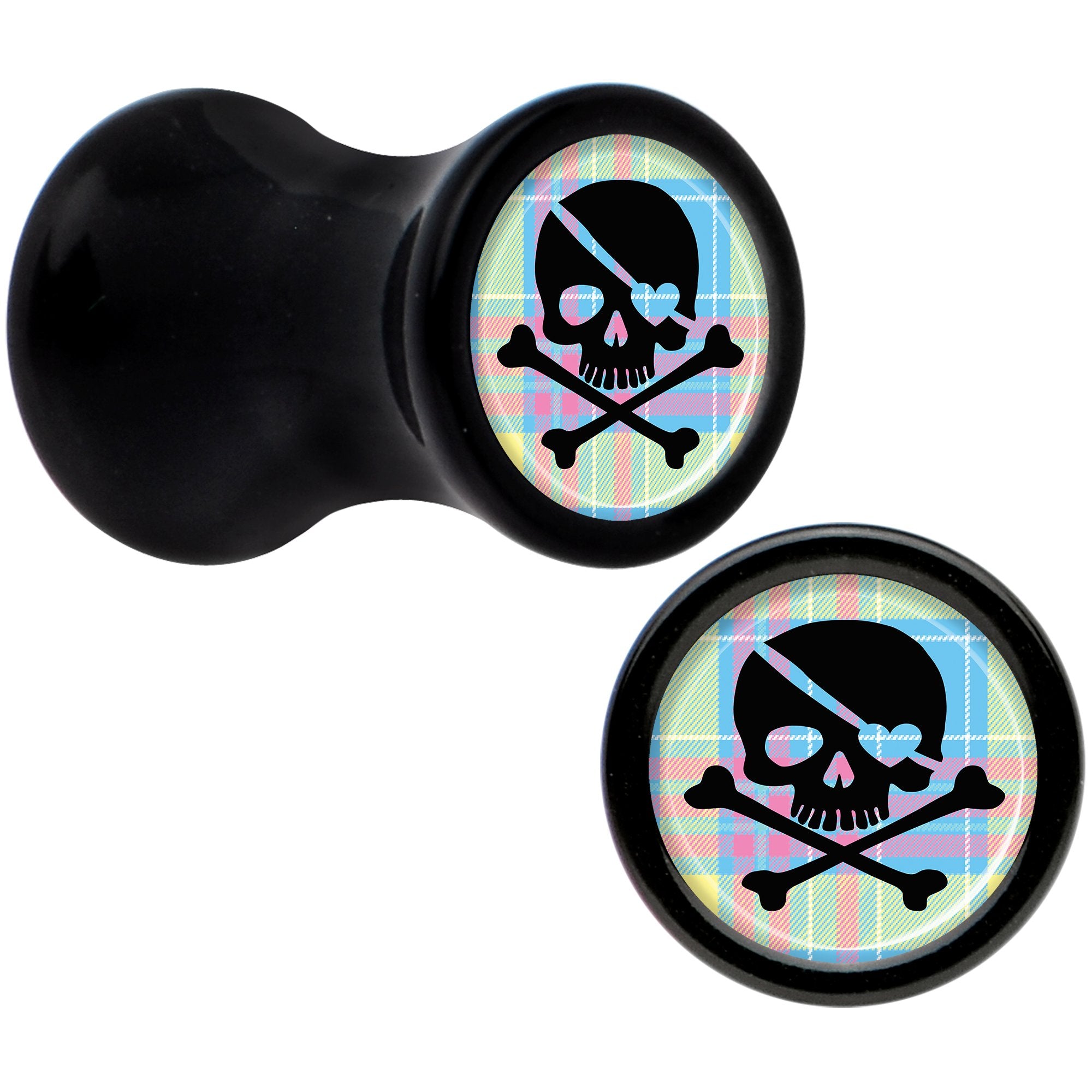 Black Acrylic Pink Green Plaid Heart Skull Saddle Plug Set 4G