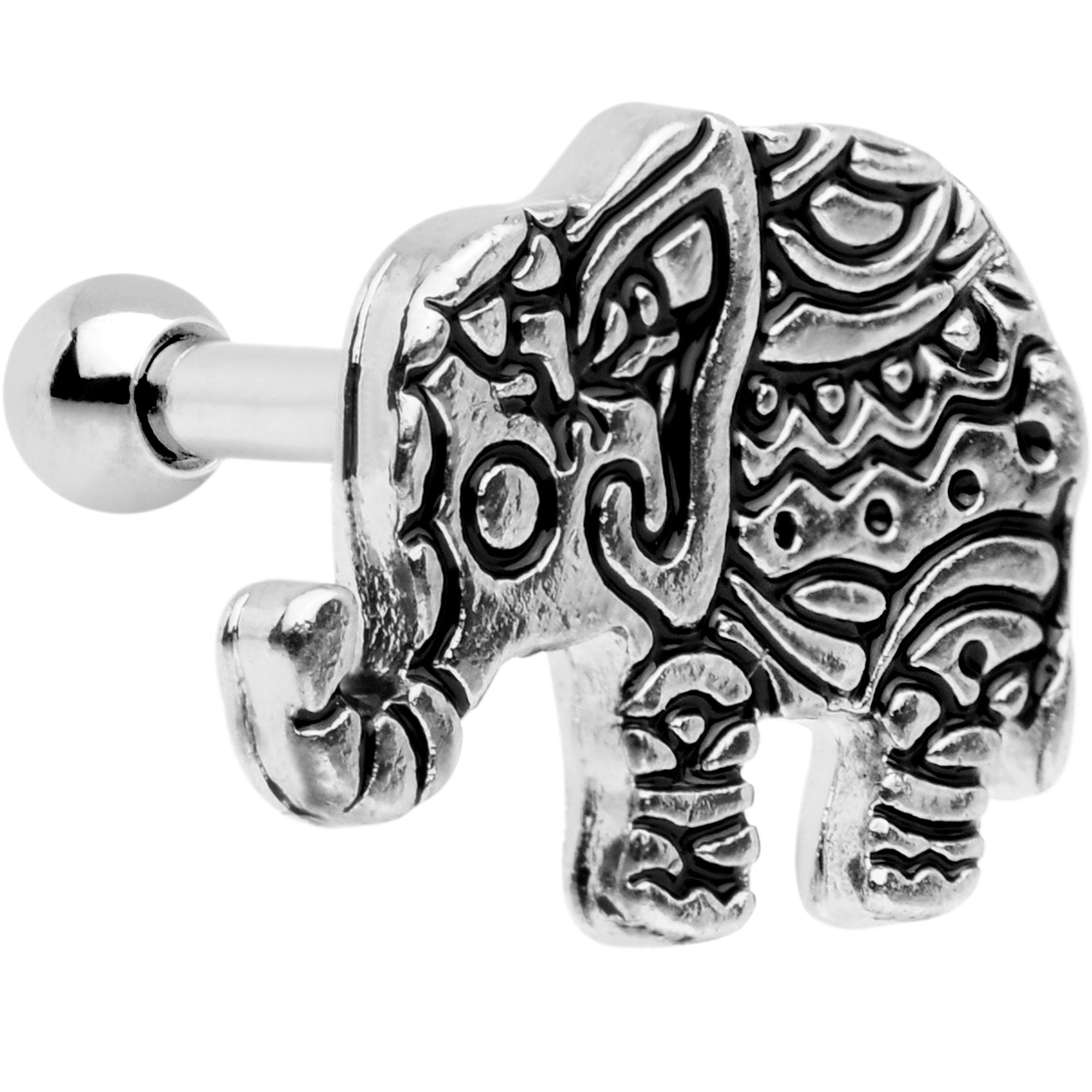 16G 1/4 Silver Tone Boho Elephant Tragus Cartilage Earring
