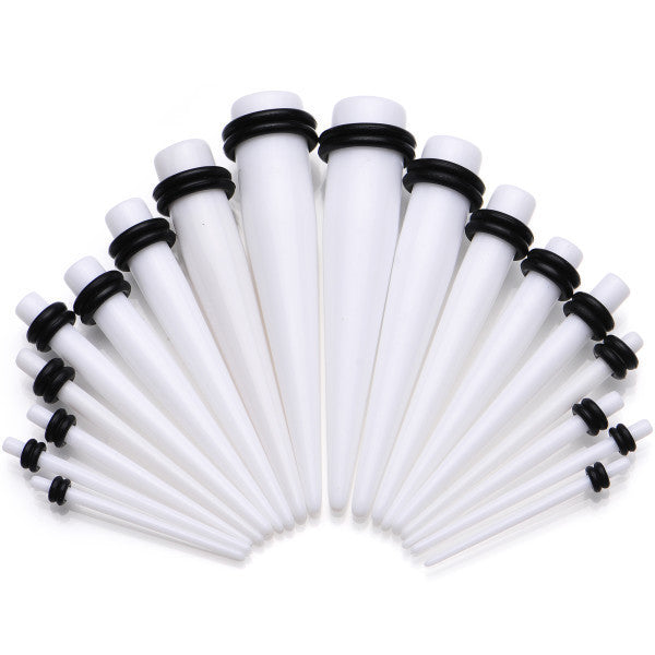 14 to 00G 18 Piece White Acrylic Ear Stretching Taper Kit Set