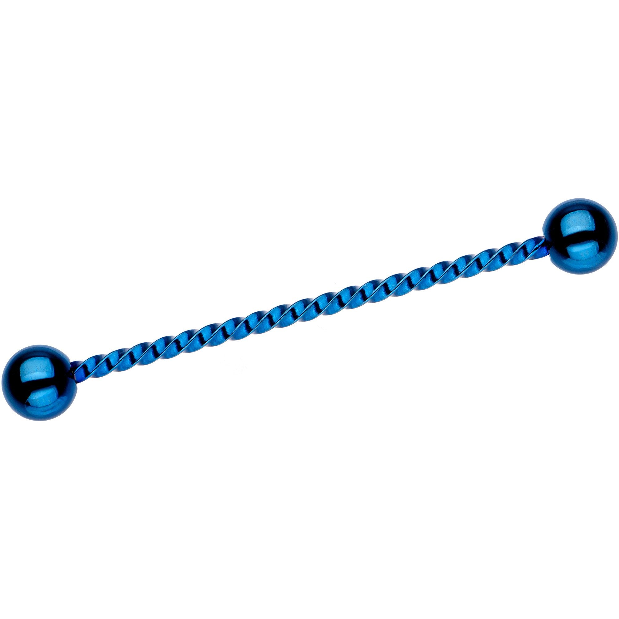 Blue IP Seriously Twisted Industrial Barbell Earring 38mm