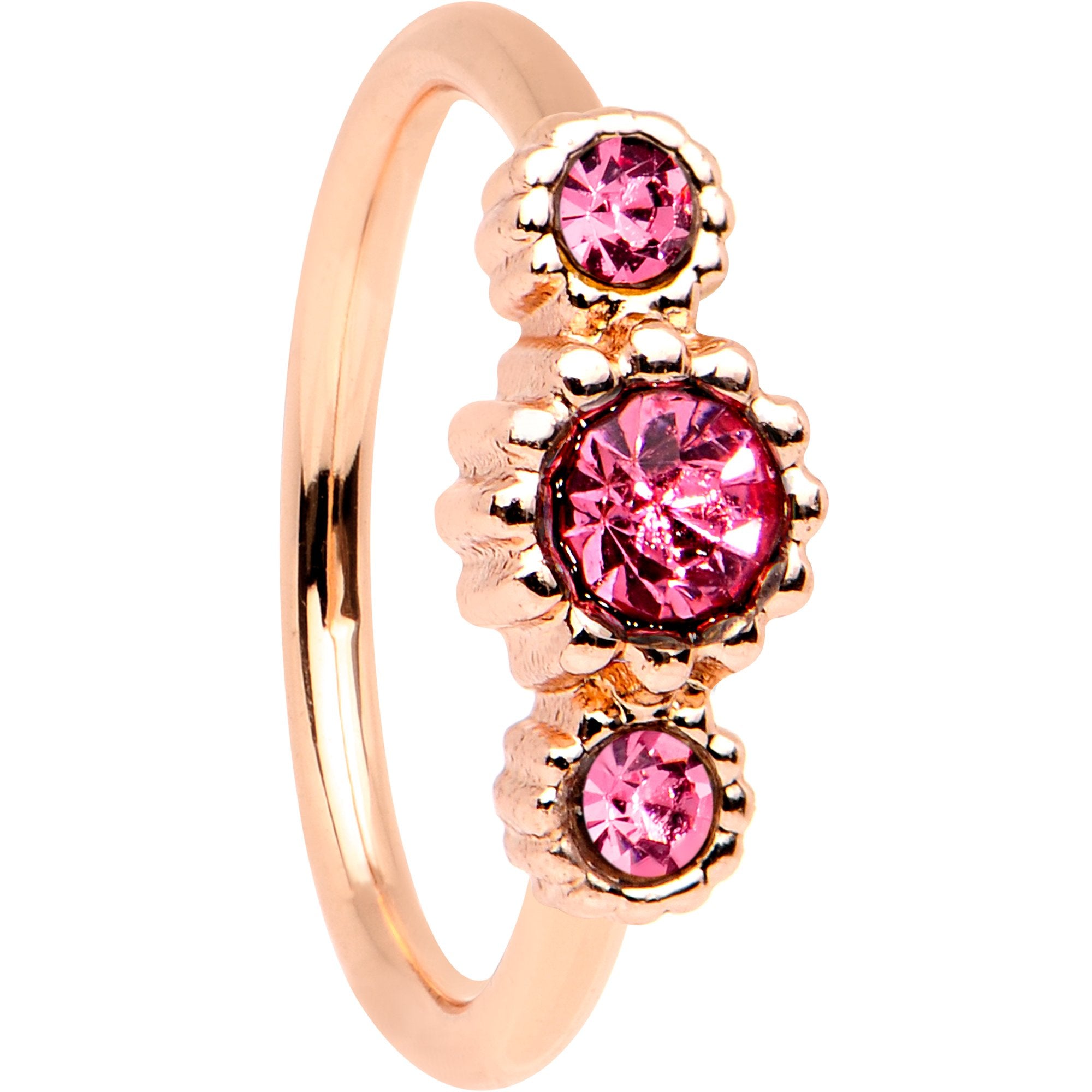 20G Pink CZ Gem Rose Gold IP Triplet Seamless Circular Ring