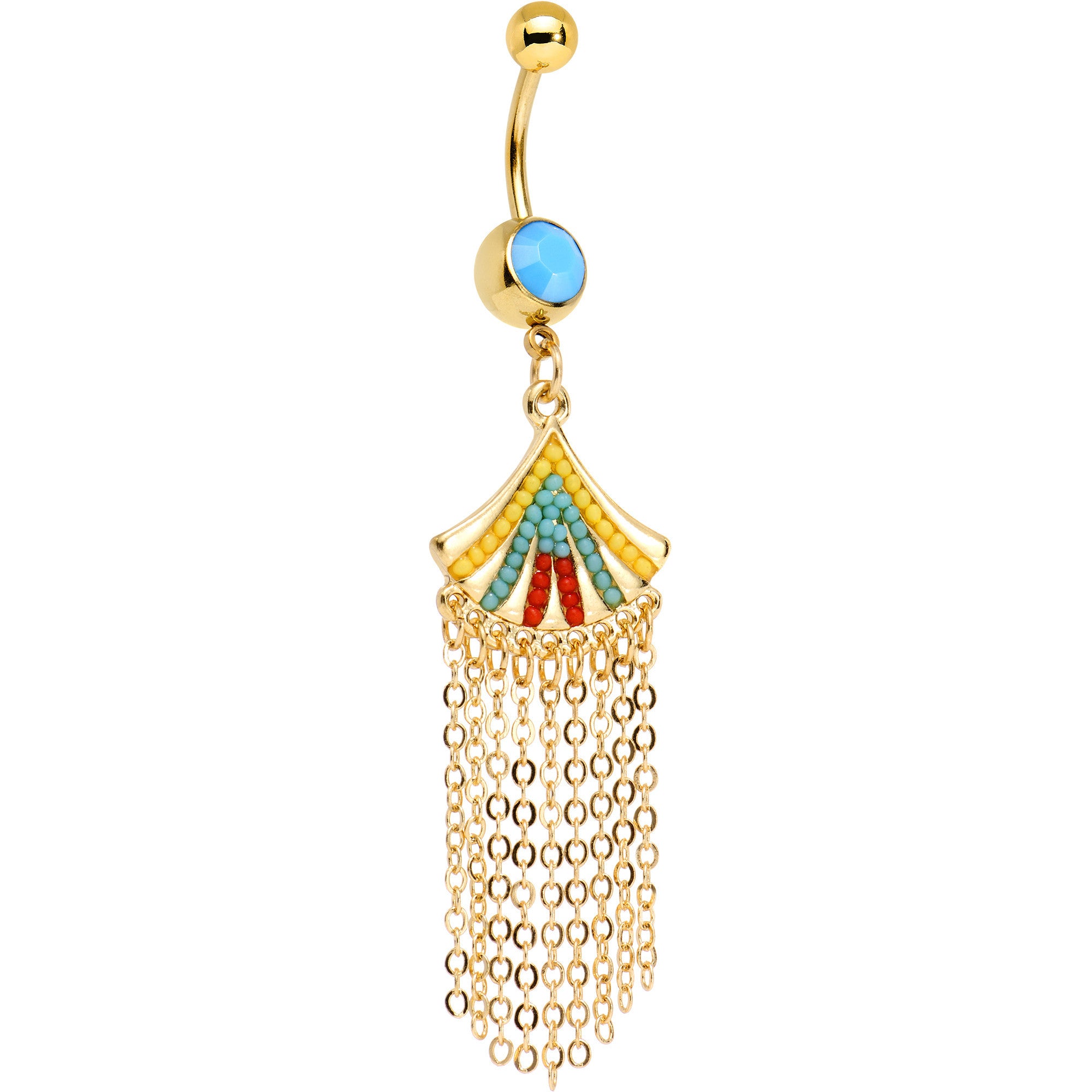 Yellow Blue Red Orb Gold Plated Fancy Fan Chandelier Dangle Belly Ring