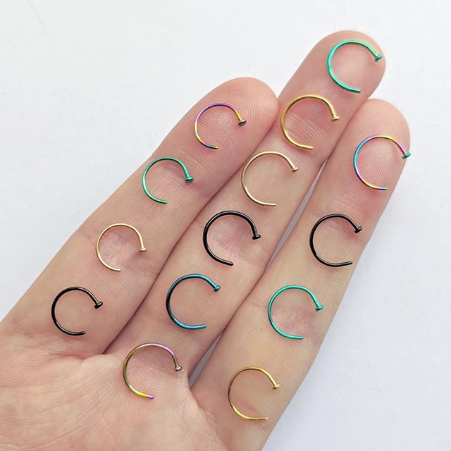 20G 3/8 Rainbow Anodized Titanium Nose Hoop